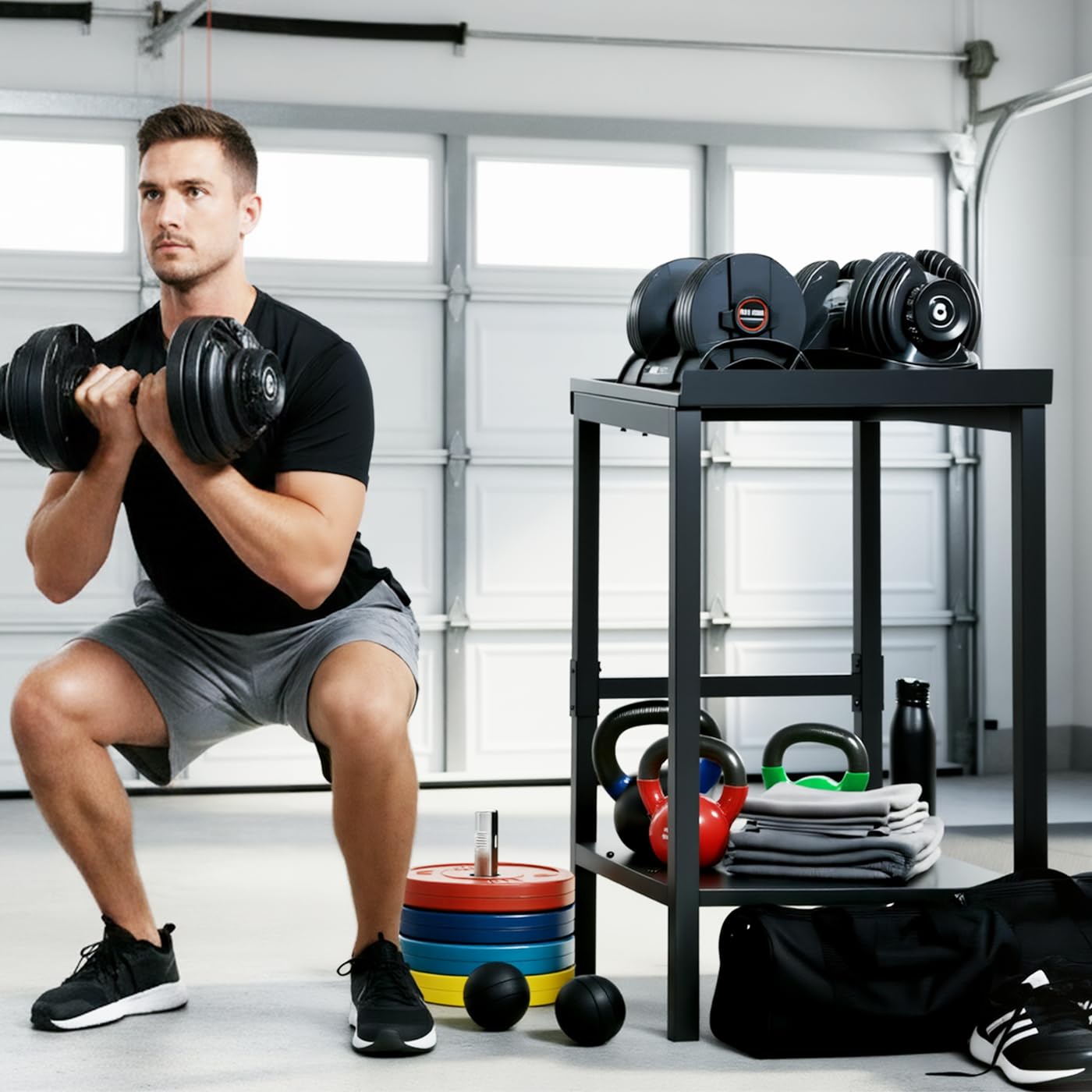 OGODU Heavy Duty Stationary Dumbbell Stand – 600-800 lbs Capacity, 2-Tier/3-Tier Extra Large Storage Rack, Fits Most Adjustable Dumbbells and Kettlebells, Anti-Tip Safety Base, Non-Slip Floor Pads, Heavy Duty Construction for Home Gym, Garage, Commercial