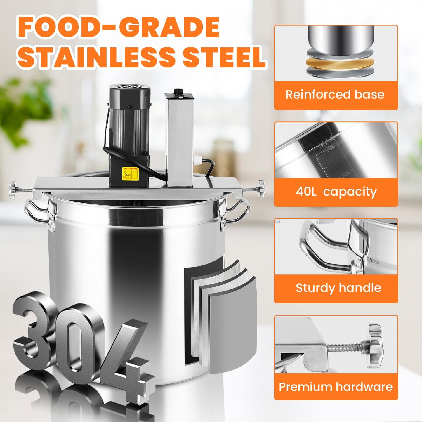 Automatic Food Mixer 40L/10.5 Gal 300W Sauce Stirrer Frying Machine Electric Mixer Machine Commercial Pot Seasoning Bottom Soup Sauce Stirrer for Making Jam, Sauce
