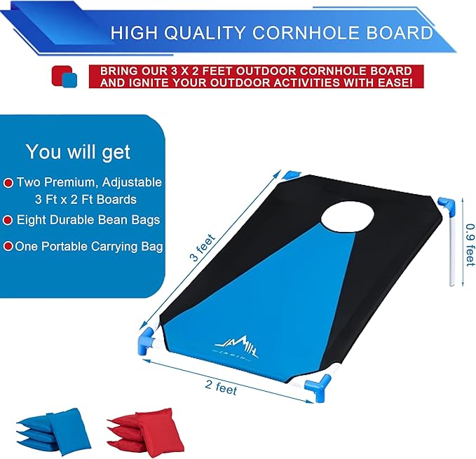 Himal Portable PVC Framed Cornhole Game Set with 8 Bean Bags and Carrying Bag (Blue-Red,3 x 2-feet)