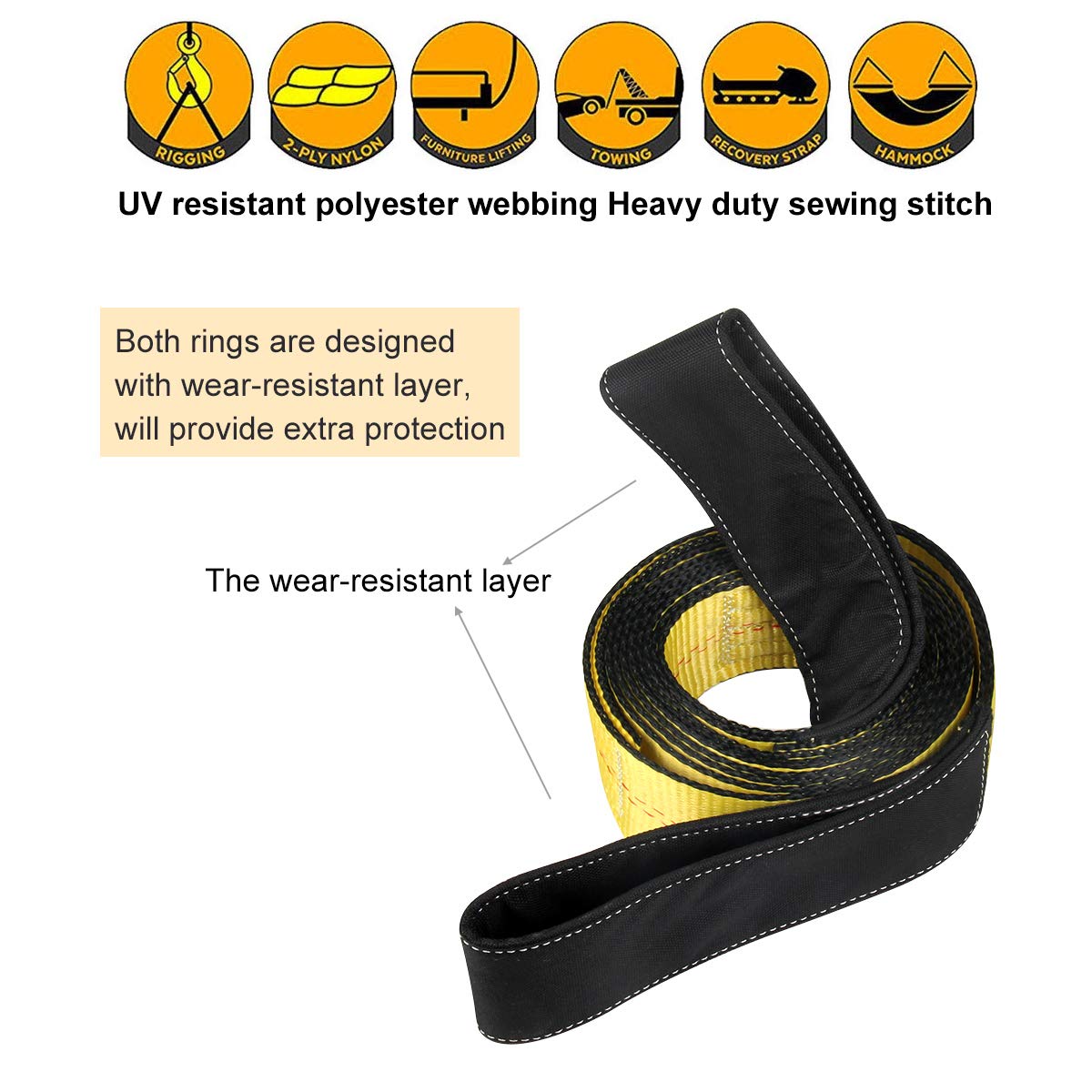 JCHL Lift Sling Straps 10'x2 15,000 Pound Capacity 2-Pack Heavy Duty Lifting Slings Web Sling Tree Saver Recovery Strap Web Sling Winch Strap Yellow