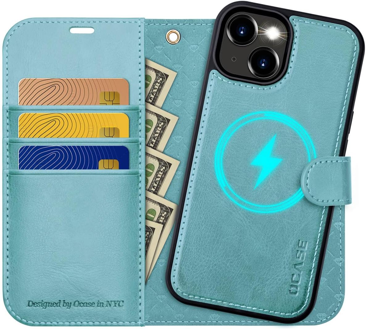 15 [2 1] 6.1 Inch, OCASE for iPhone Detachable Wallet Case with Card Holder, in PU Leather Flip Folio Case with RFID