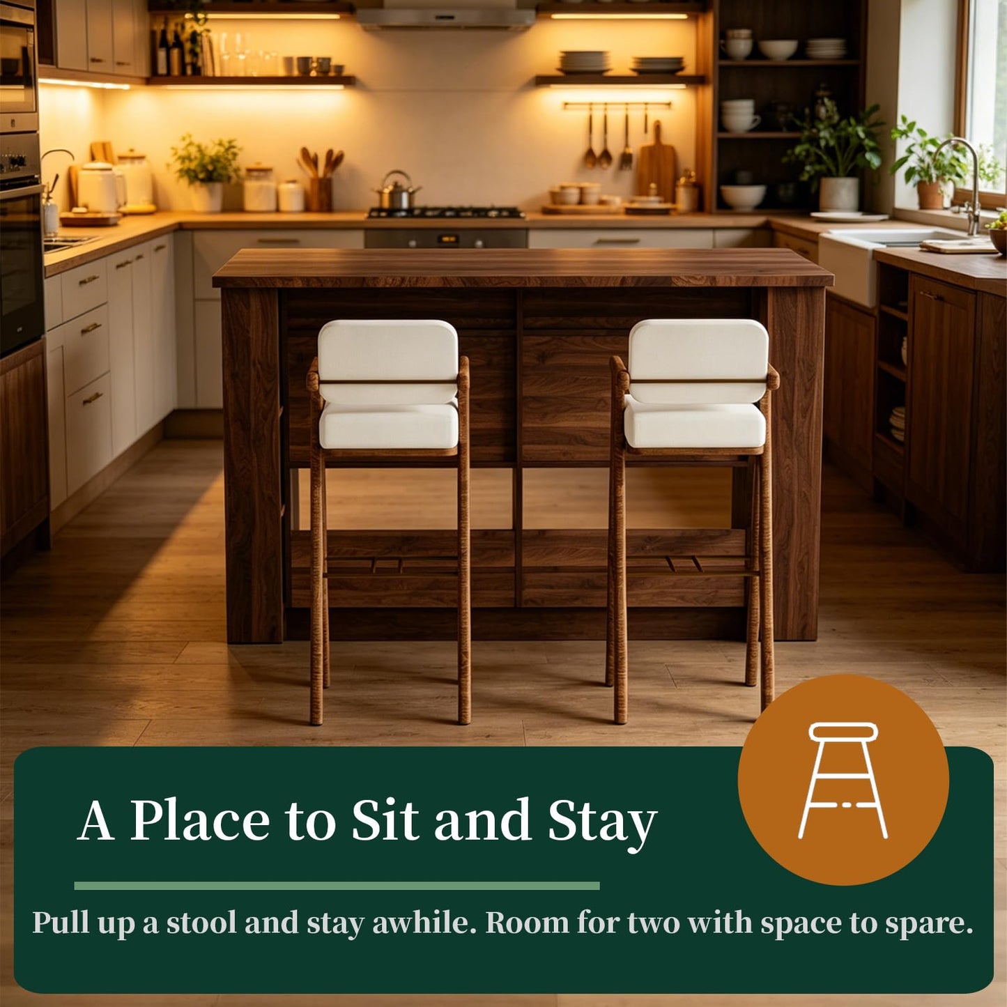 JOYSOURCE Large Farmhouse Kitchen Island with Storage 58 Inches Stationary Kitchen Island with Seating, 2 Drawers, Shelves Bar Table for Kitchen Dining Room Living Room Walnut Wood Grain
