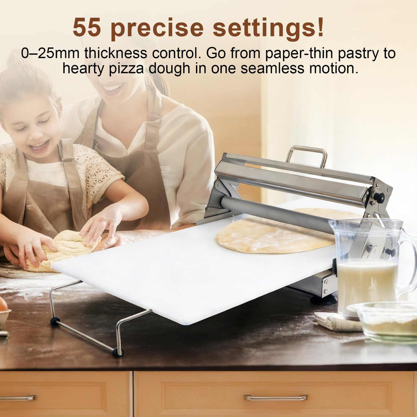 Meiclics 40.9''x15.5" Folding Dough Sheeter with Sheeter Board 0–25 mm Portable Manual Dough Roller Machine Stainless Steel Sheeter Thickness Adjustable for Pizza Dough, Puff Pastry Dough
