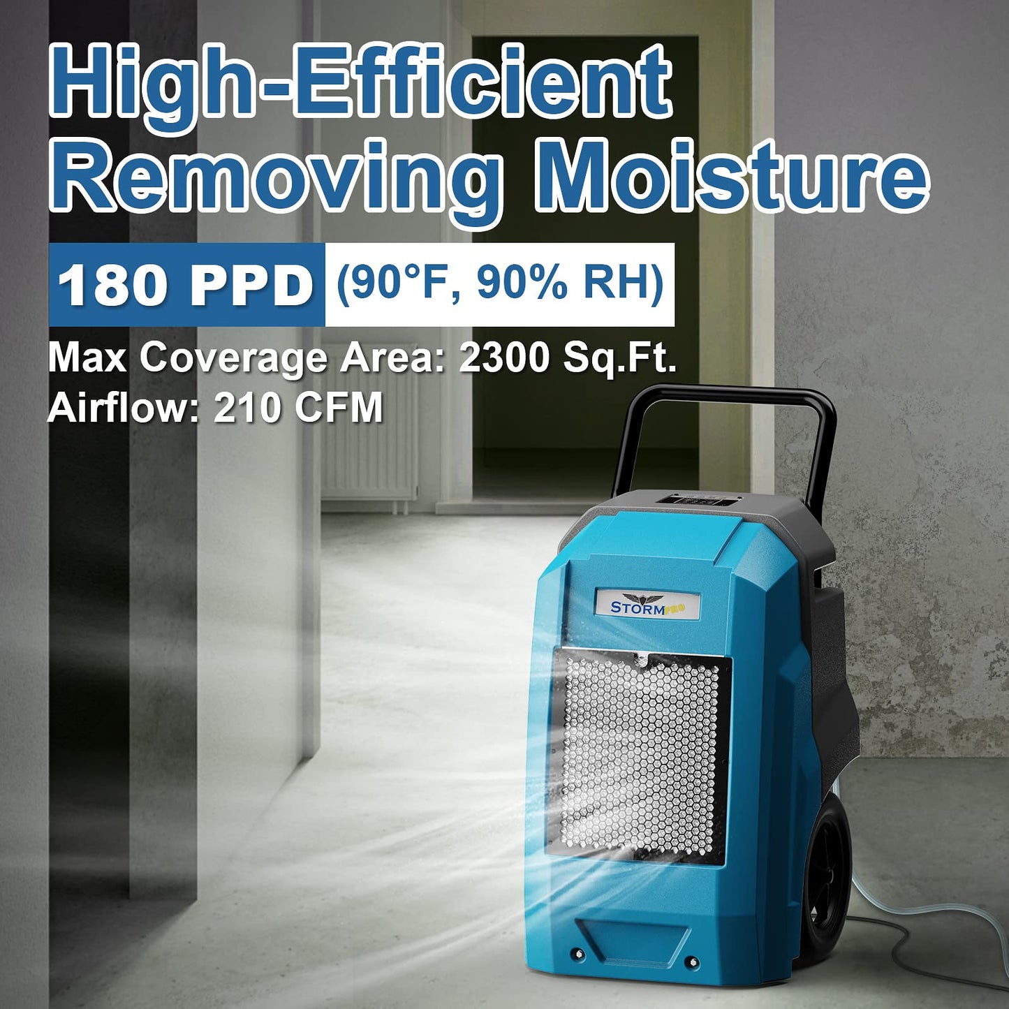 ALORAIR 180 Pints Smart WiFi LGR Commercial Dehumidifier with Pump Drain Hose, 2,300 Sq.Ft Dehumidifier Portable Industrial Dehu with Wheels for Water Damage Restore, Basements, Garages, and Job Sites