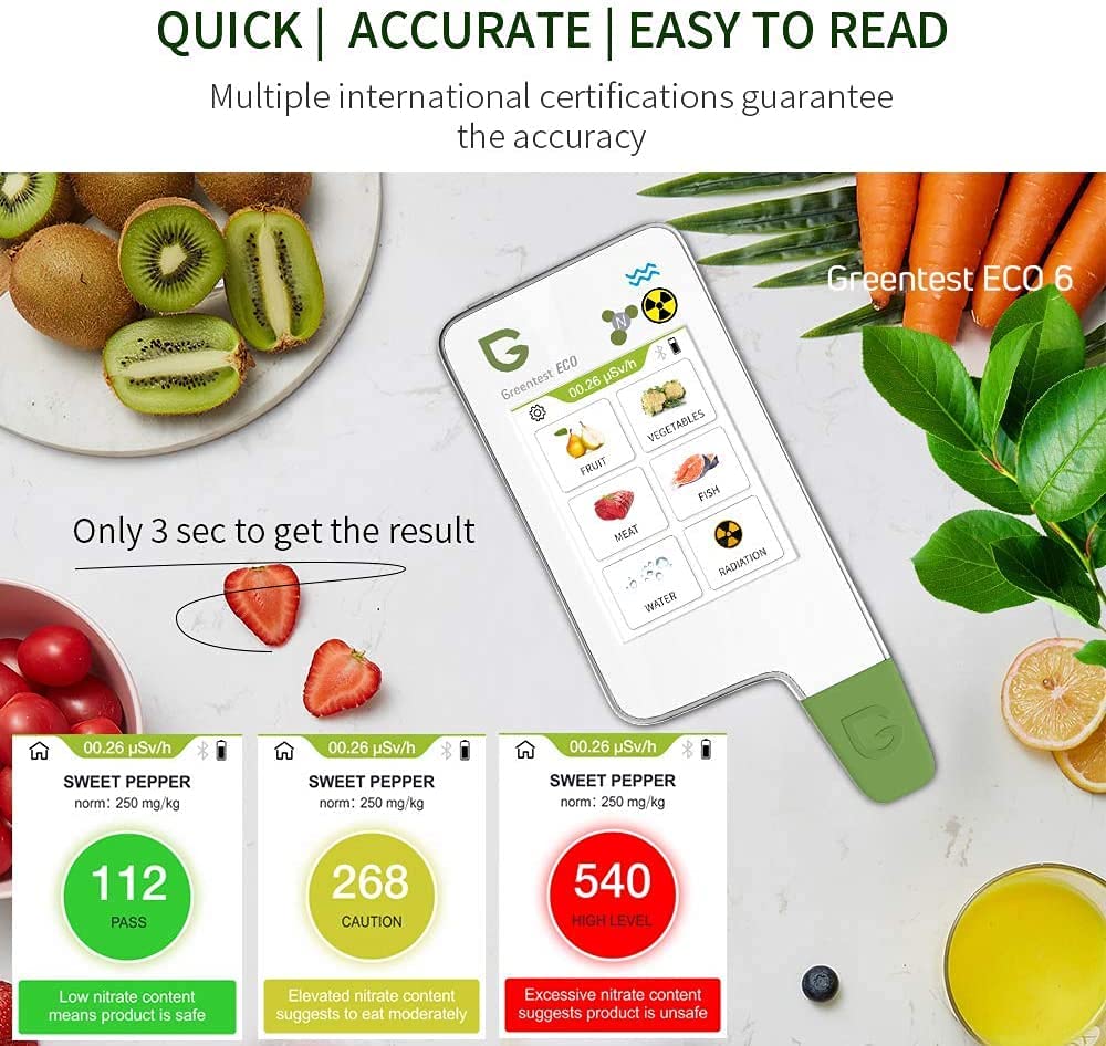 Greennovo Instant Read Screen Touch Meat,Fruit,Vegetable Nitrate Tester Water Meter TDS PPM Analyzer & Geiger Counter Combo for Food (White)