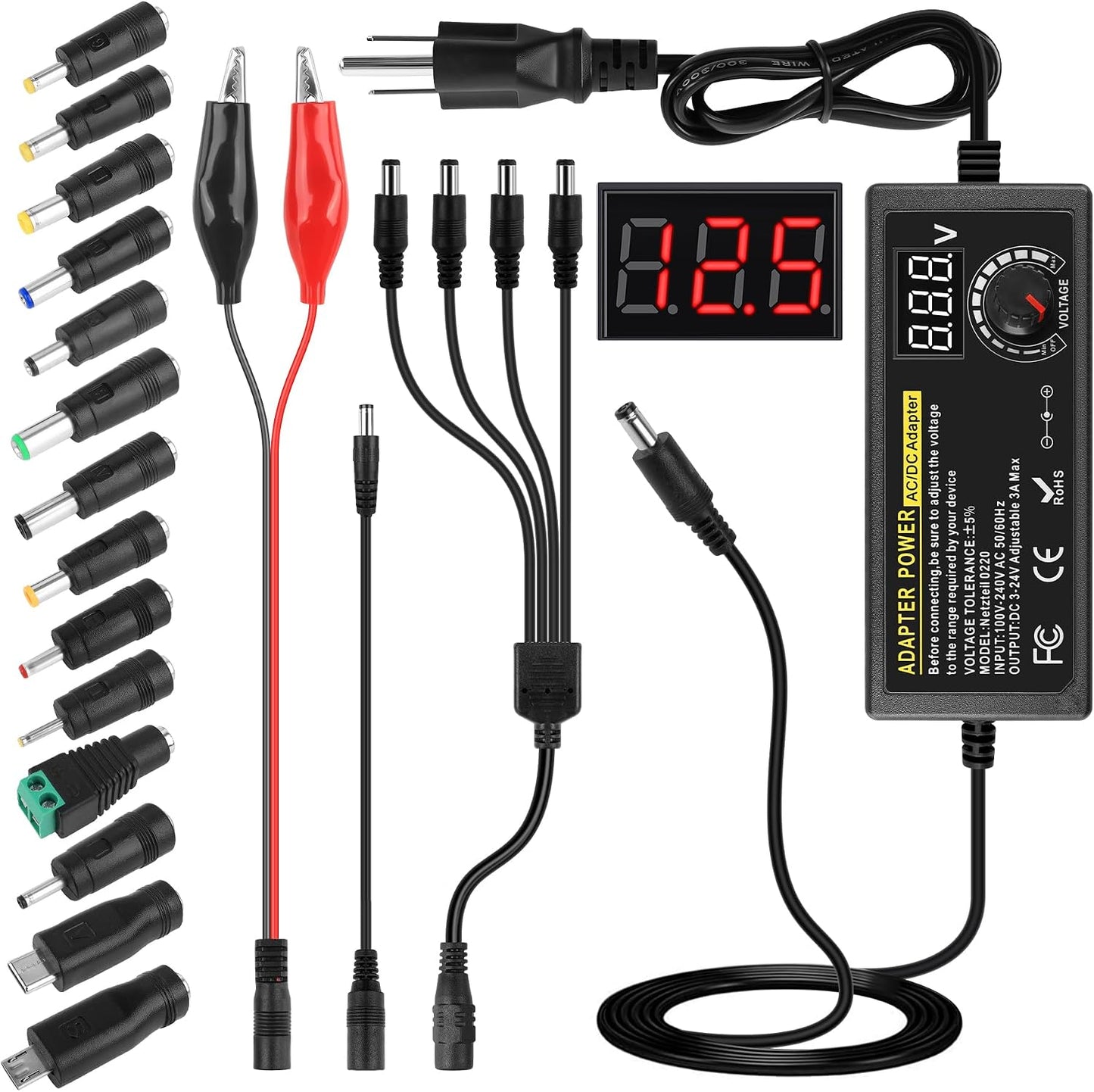 FancyWhoop 3V~24V 3A 72W 100V-240V 14 Universal Power Supply DC Power Supply Variable Universal Switching AC/DC
