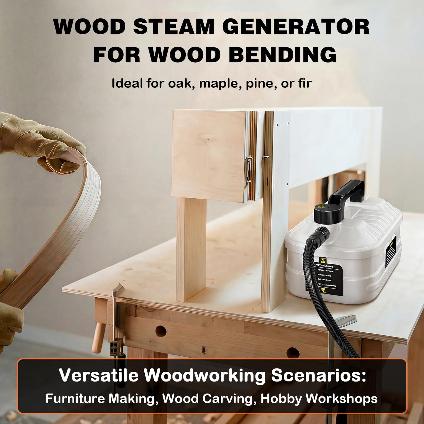 Touri Steam Generator for Wood Bending, 1.3-Gallon Capacity, 12.3 ft Hose, Steam Source for Steam Boxes, Portable and Practical