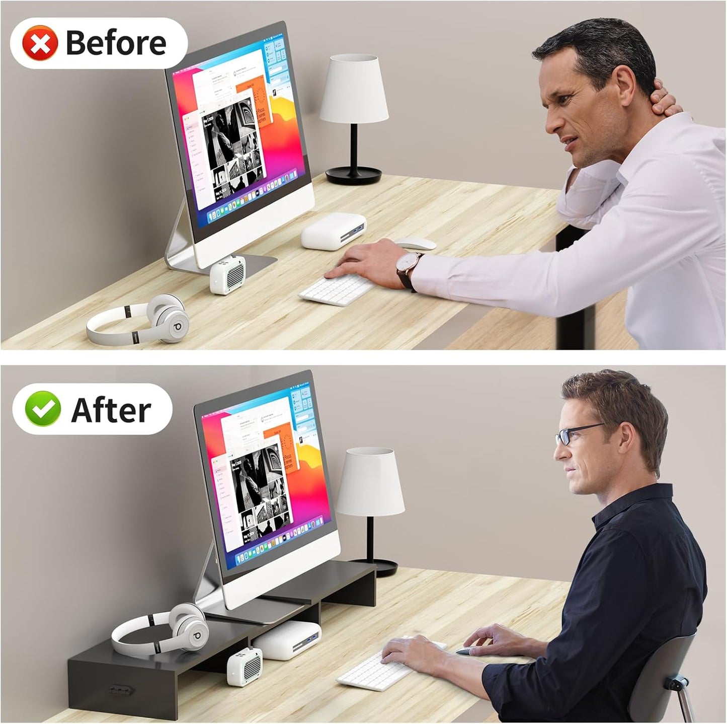 2 48.2" 44 lbs Pholiten Dual Monitor Stand Riser for MonitorsDesktop Monitor Stand with Adjustable Length and Swivel