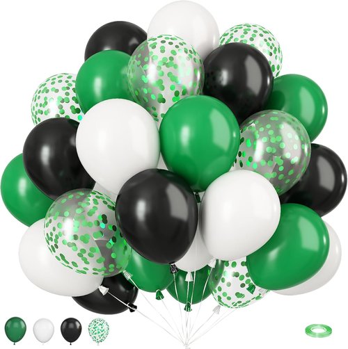 50Pcs Green & Black Balloons | 12 Inch Latex Balloons for Video Game & Football Theme Parties