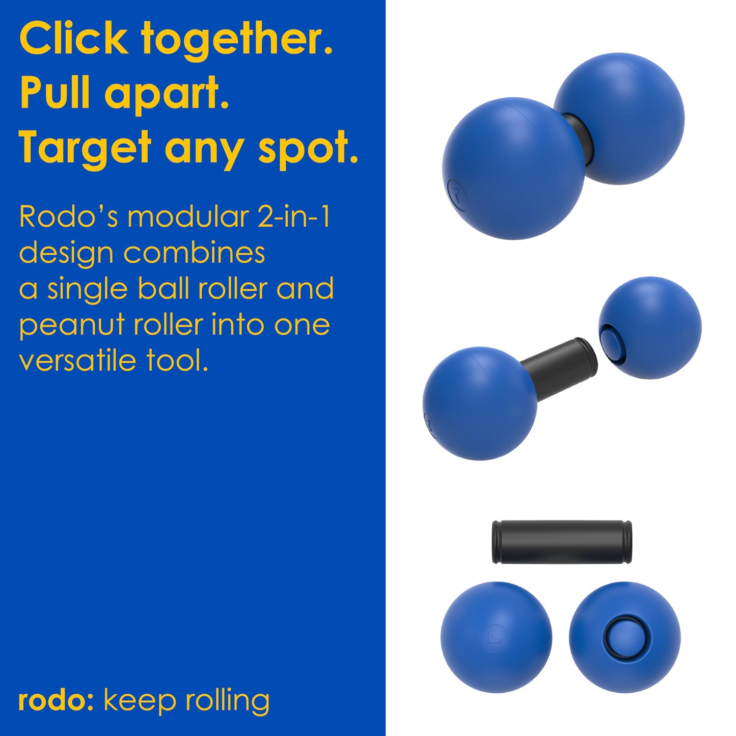 Rodo 2-in-1 Firm Peanut & Lacrosse Ball Roller | Deep Tissue Massage Tool for Fascia, Plantar Fasciitis, Hips & Back | Mobility & Recovery Roller | Compact, Travel-Friendly, Pilates & Therapy Ready