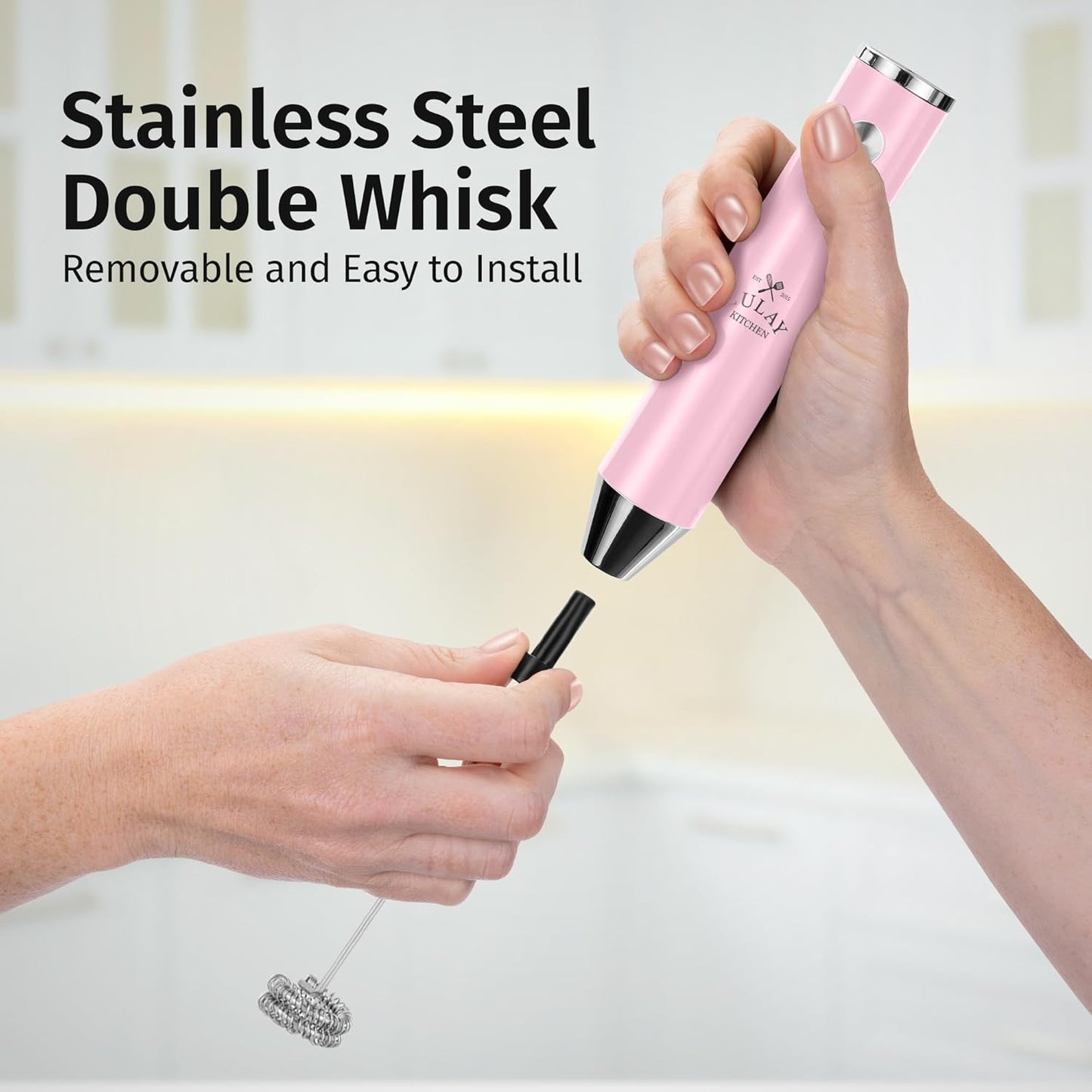 Zulay Kitchen Rechargeable Milk Frother - Powerful 2-Speed Motor, Waterproof, 2000mAh Battery | Pink Bubblegum Drink Mixer for Latte, Cappuccino & Matcha