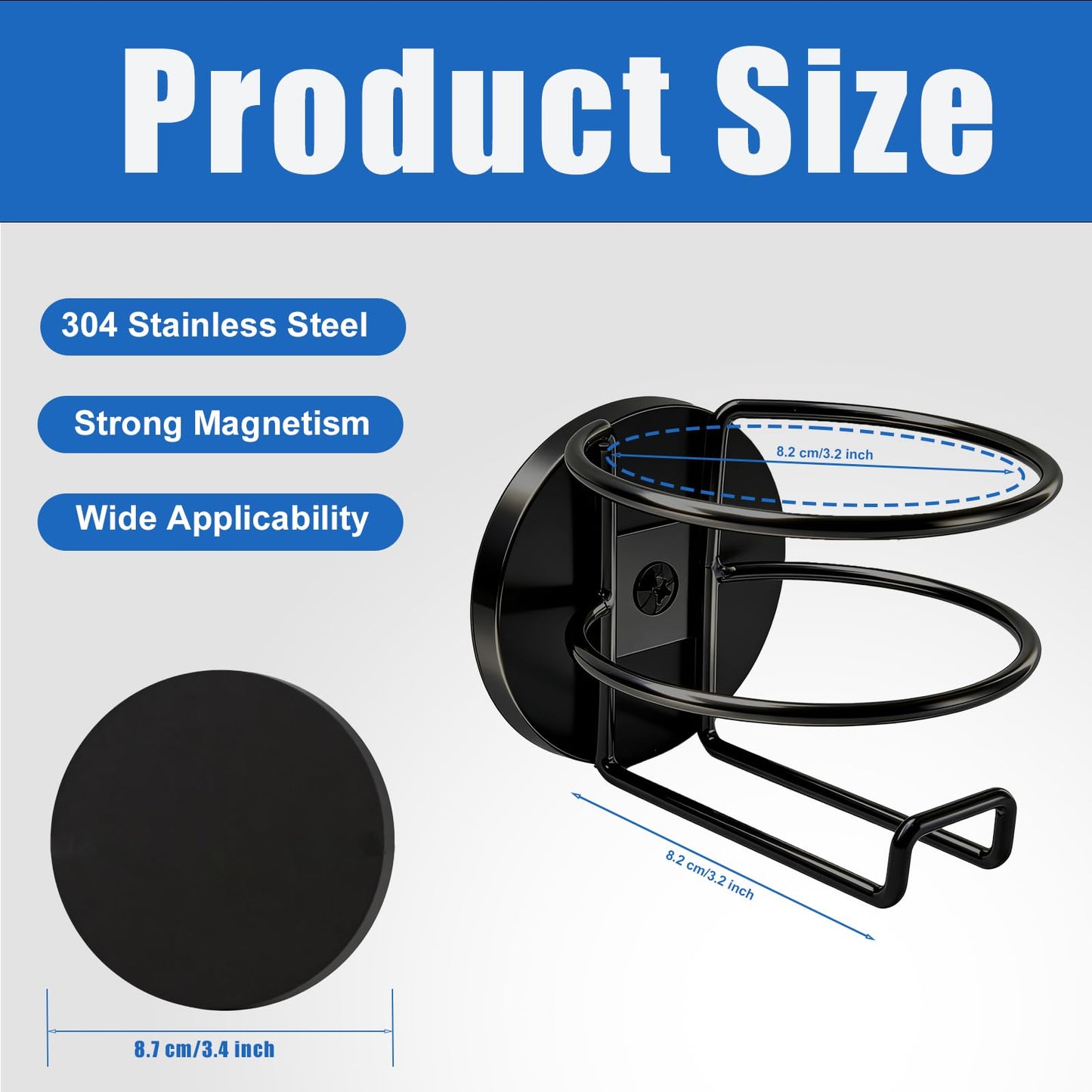 CREAWEA Magnetic Cup Holder, Heavy Duty Metal Drink Holder, 3.46 inch / 8.8cm Strong Magnetic Base for Tractor Mower Truck Car Fridge, Magnet Cup Drink Holder(Side Magnetic)