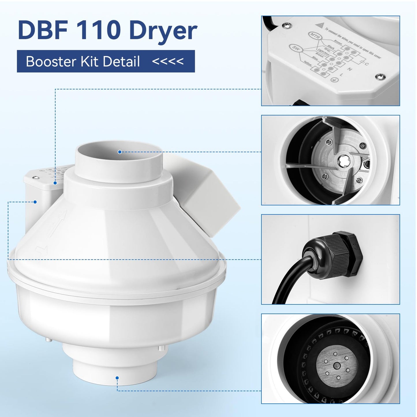 Dryer Booster Fan with Auto On/Off Pressure Sensor-4” DBF 110 Inline Dryer Vent Booster for Long Duct Runs for Indoor/Outdoor, Reduces Drying Time & Lint Buildup 167 CFM