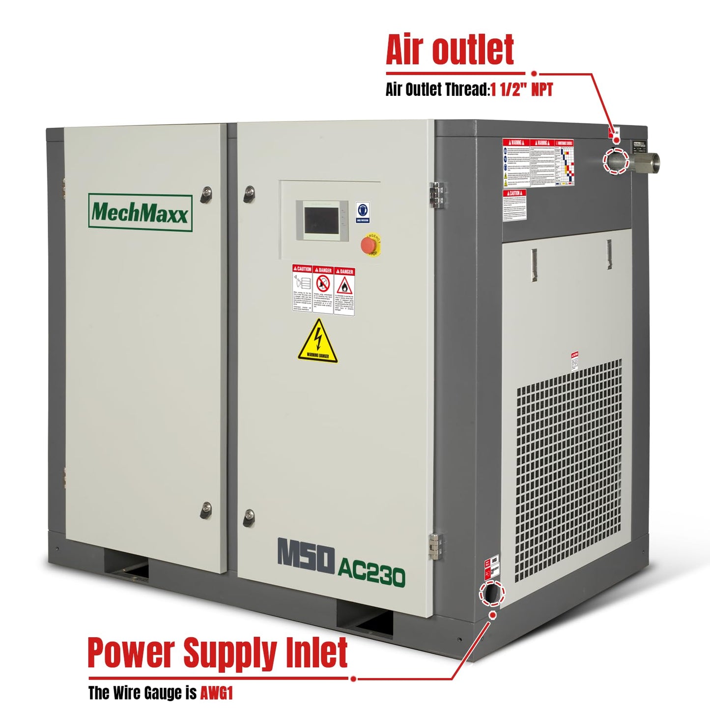 MechMaxx 220CFM Industrial Rotary Screw Air Compressor 50HP 116PSI 230V 3Phase Industrial-Grade,Model M50AC230