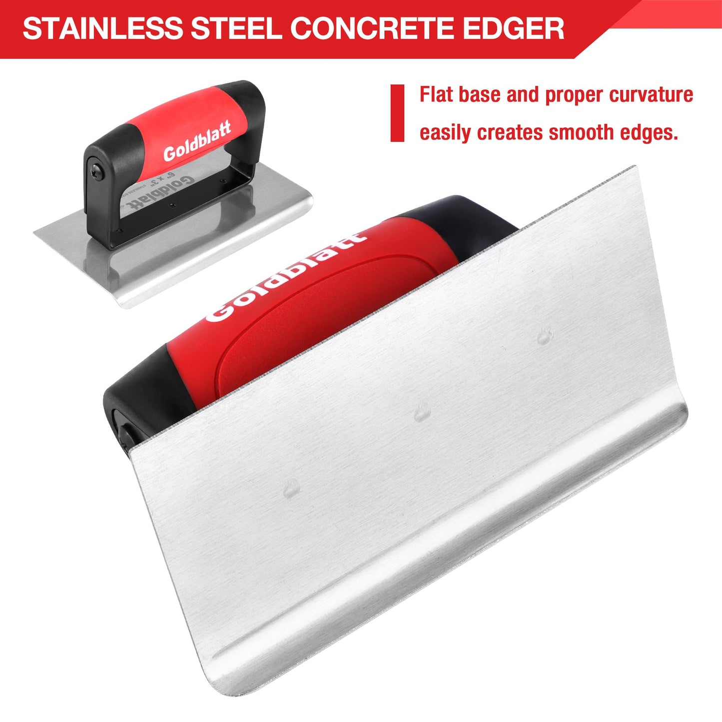Goldblatt Concrete Tools Include Edger (6" x 3", 1/4"R) and Groover (6" x 3", 1/2"W, 1/2"D), Stainless Steel Concrete Finishing Tools - Masonry Hand Tool Set, Cement Finishing Kit with Soft Grip