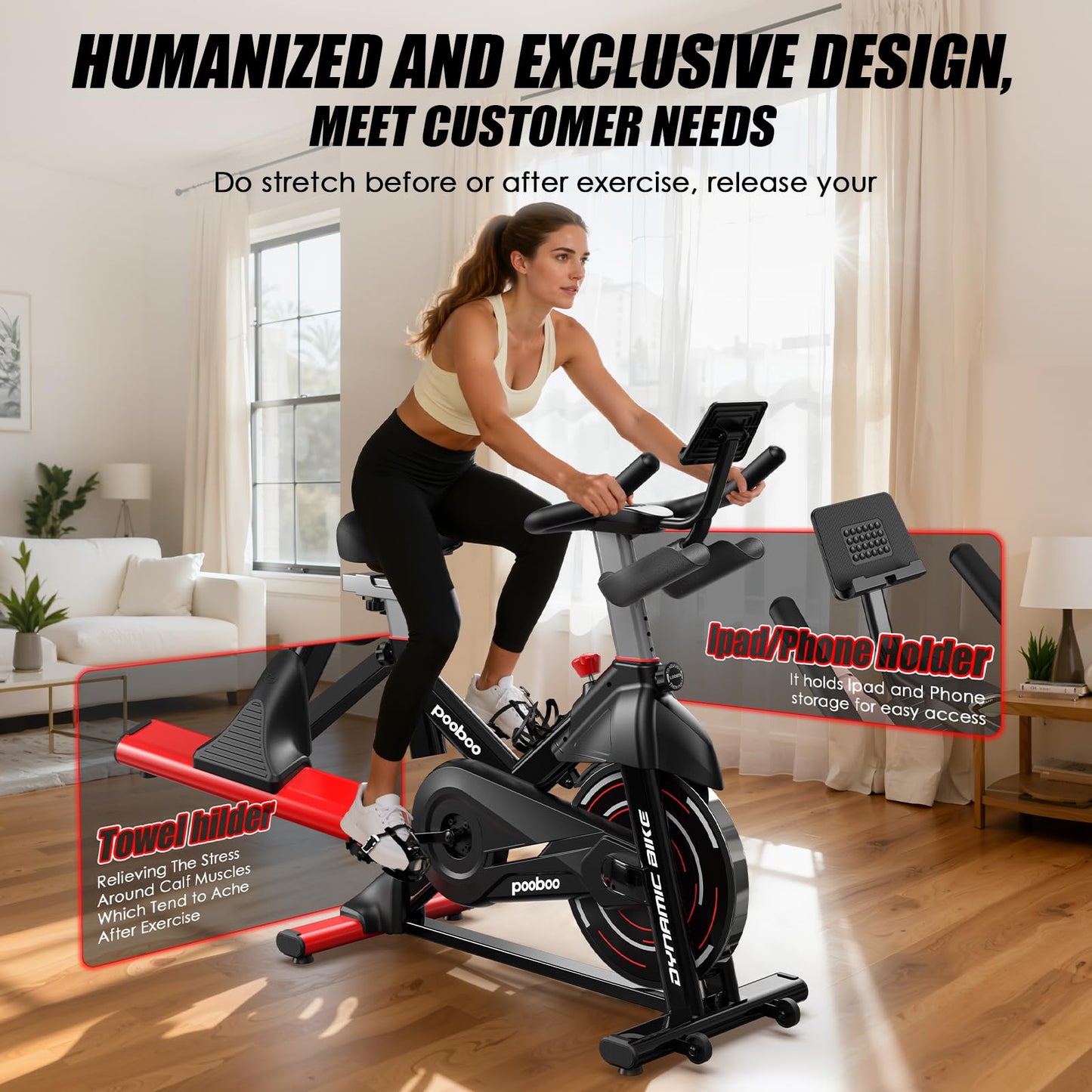 pooboo Exercise Bike,Stationary Bike for Home with Exclusive App,Magnetic Indoor Cycling Bike with 350 lb Weight Capacity,Tablet Mount,LED Display and Fitness Courses for Weight Loss,Low Noise