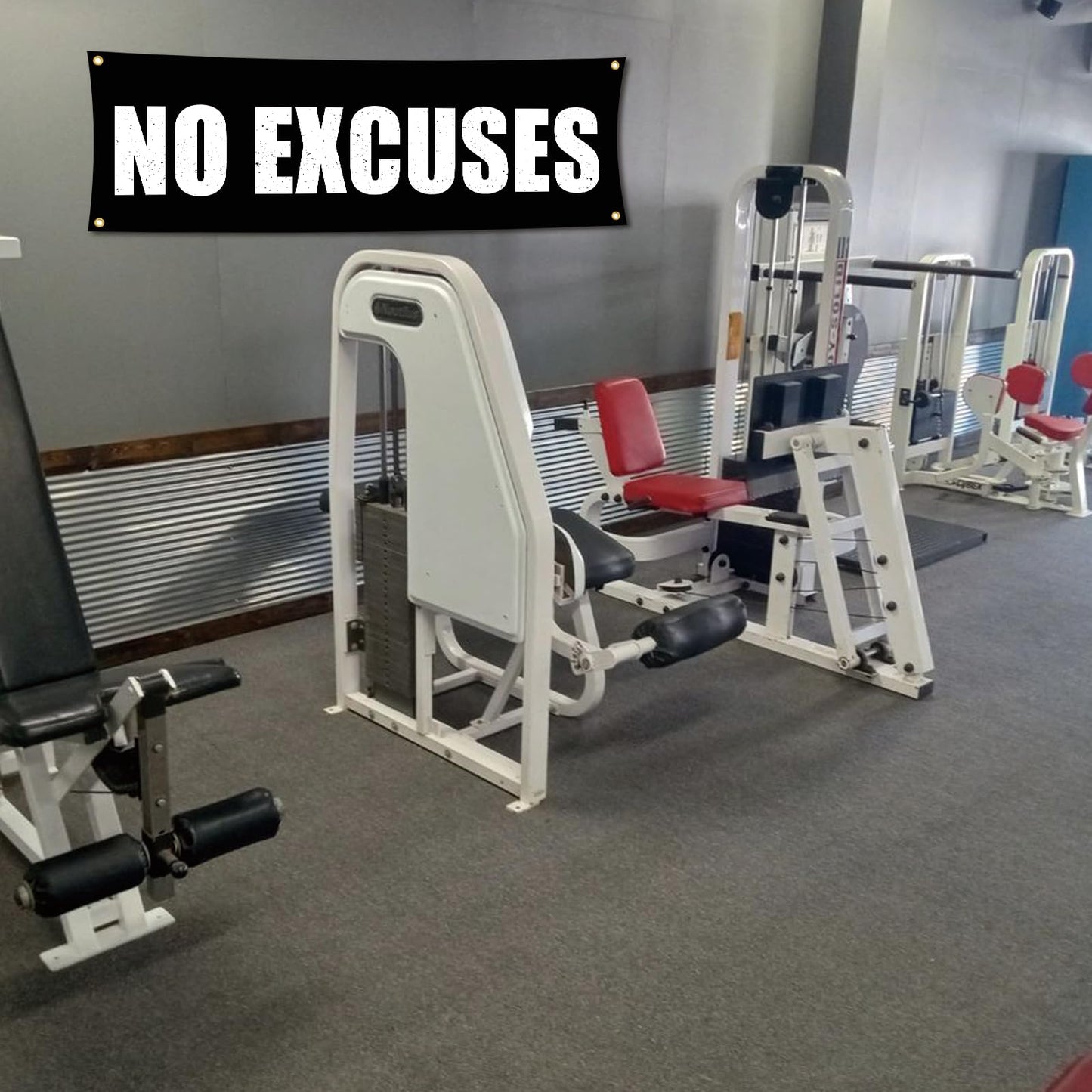 Motivational Gym Flag Banner - No Excuses - 72x24 Inches Home & Garage Gym Wall Decor with 4 Brass Grommets for Easy Hanging