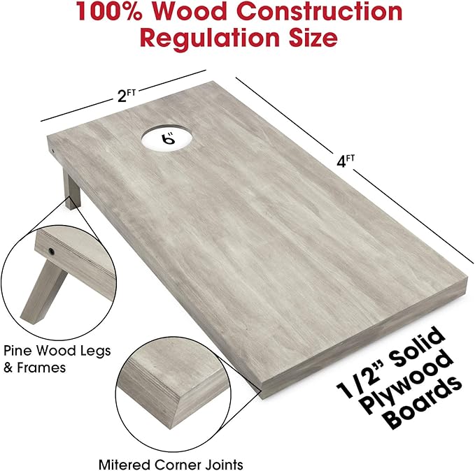 GoSports 4 ft x 2 ft Regulation Size Wooden Cornhole Boards Set - Includes Carrying Case and Bean Bags (Choose Your Colors) Over 100 Color Combinations