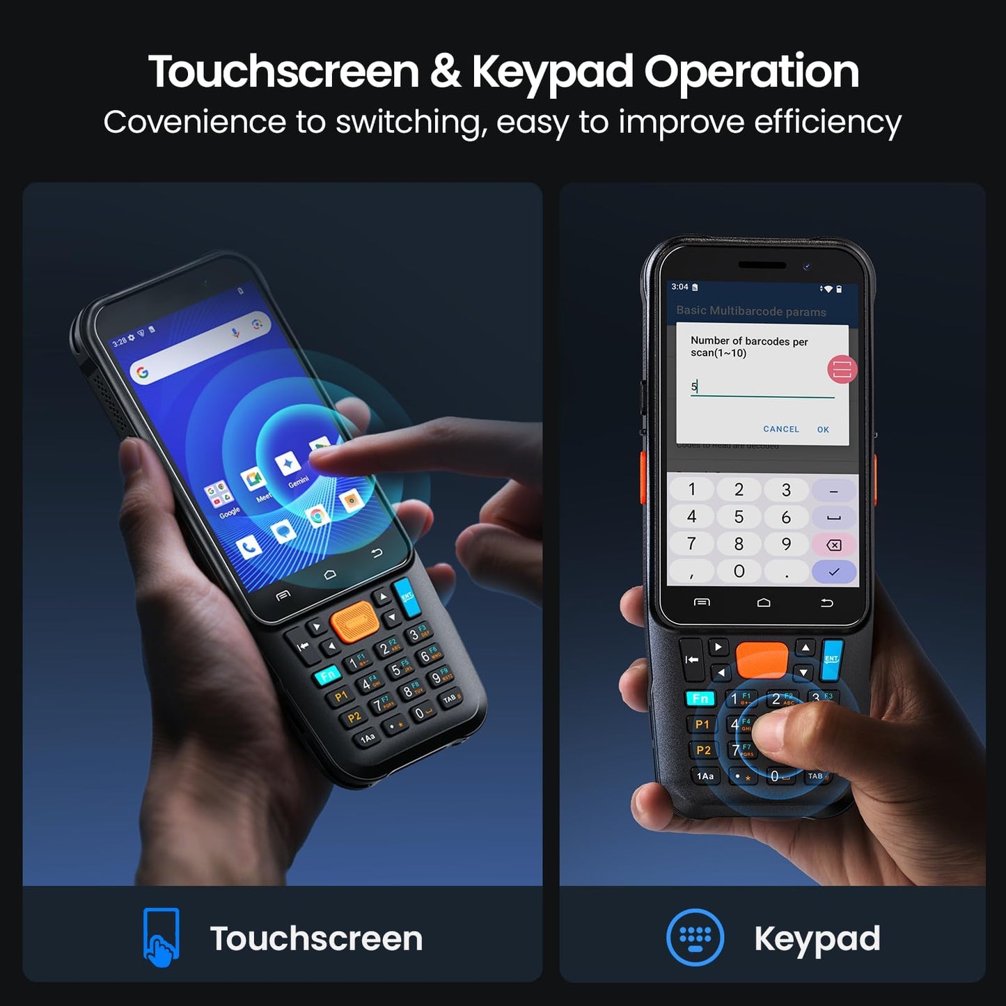 Eyoyo Wireless Android Barcode Scanner: Upgraded Android 15 Handheld Mobile Computer PDA with WiFi Bluetooth Cellular Connection, 4" Touch Screen & Keypad, GPS 1D/2D/QR Warehouse Inventory Scanner