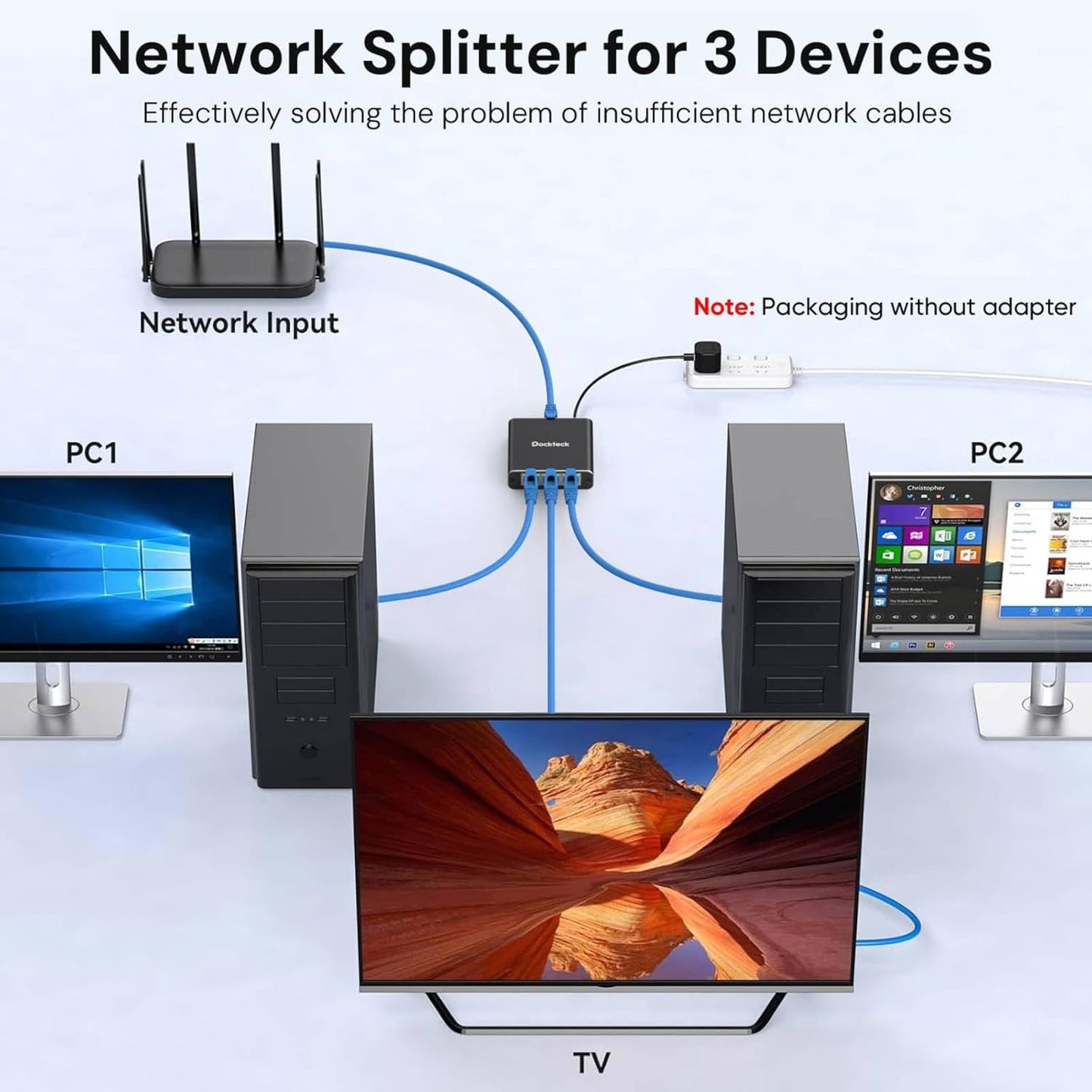 dockteck 1 3 1000Mbps, 1 3 RJ45 Cat5/5e/6/7/8 Ethernet Splitter to Internet Cable Splitter in Out High Speed Switch