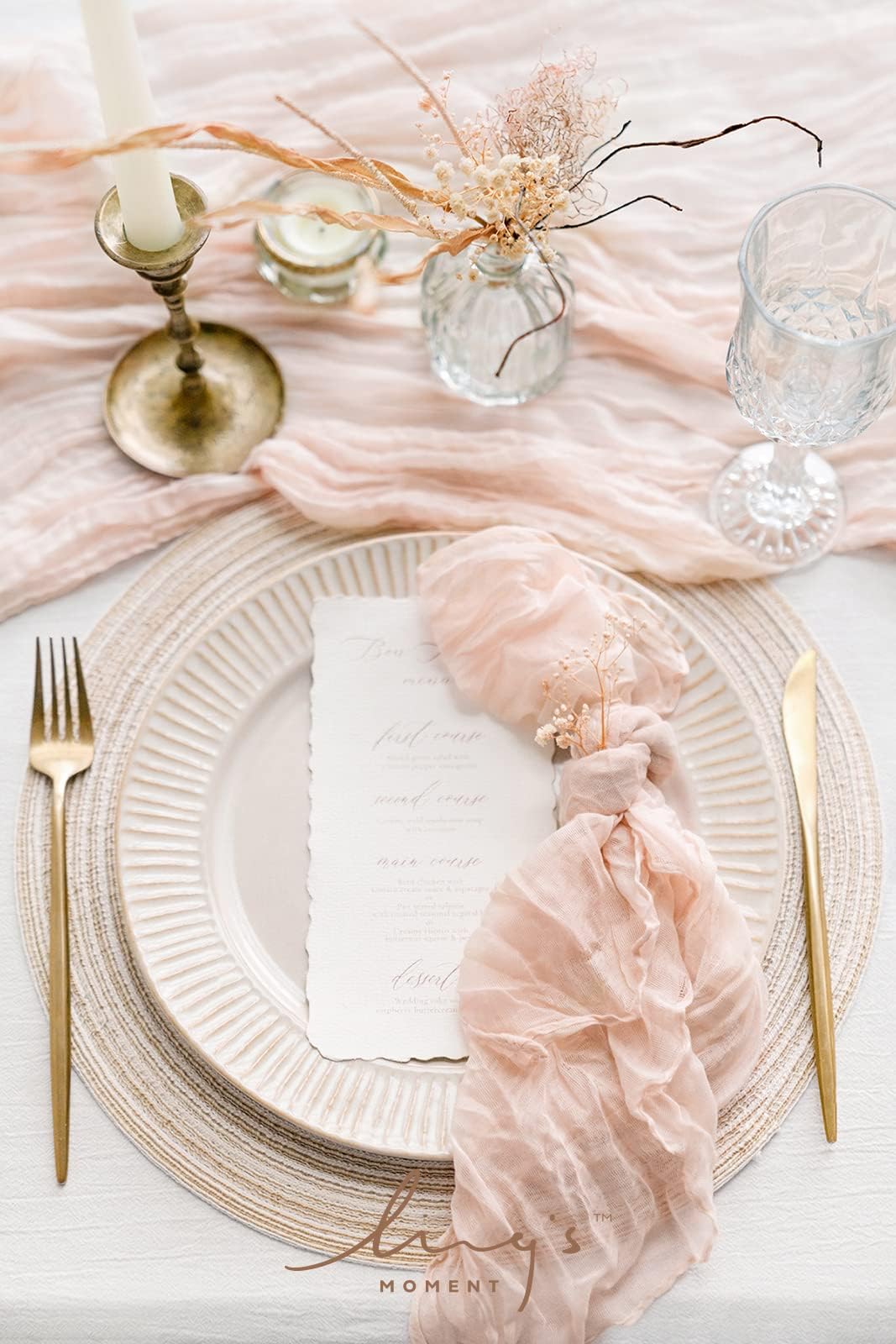 Ling's Moment Luxury Cloth Wedding Napkins - 19x19 Inch Reusable Cheesecloth Linen Napkins for Wedding Reception, Bridal Shower, Dinner Table - Washable, Durable (Set of 10), [Blush]