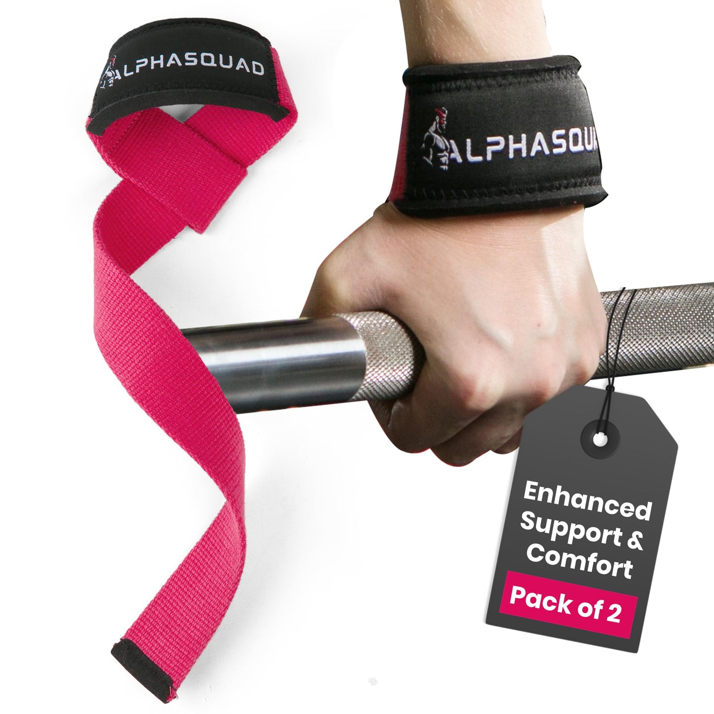 ALPHASQUAD Lifting Straps for Weightlifting – Heavy Duty Wrist Straps for Weightlifting with 7mm Thick Padded Cotton Wraps, 22.5" Long, 1.5" Wide – Deadlifts, Strength Training, Powerlifting, Men & Women