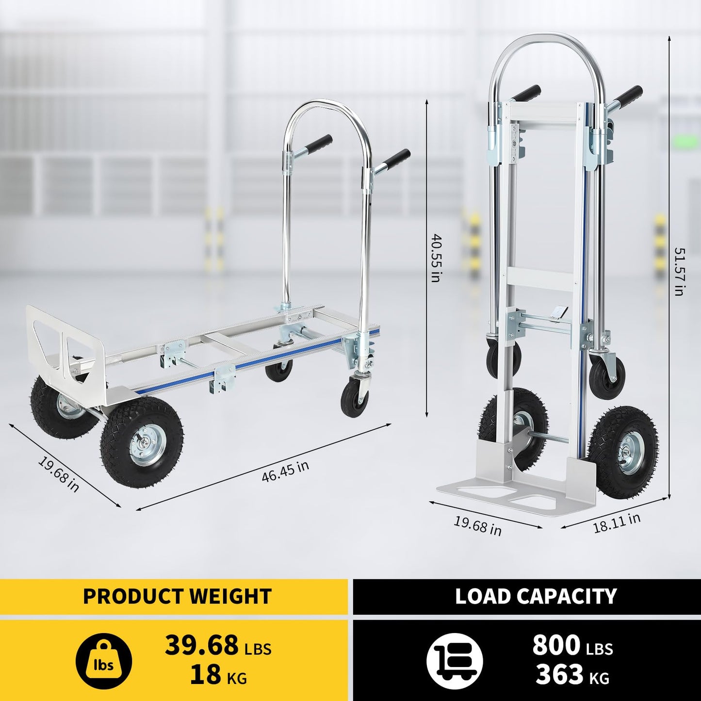 700LB Heavy Duty Hand Truck, 2 in 1 Aluminum Folding Carts with 10" Wheels, Collapsible Cart for Transport and Moving in Warehouse, Supermarket, Garden