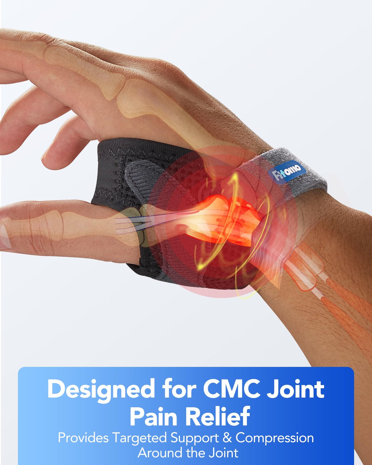 Fitomo CMC Thumb Brace with Shape-memory Restriction Splint for Osteoarthritis, CMC Joint Thumb Arthritis Brace Stabilizer for Basal Thumb Arthritis Pain Relief and Support, Medium, Left Hand, 1 Pack