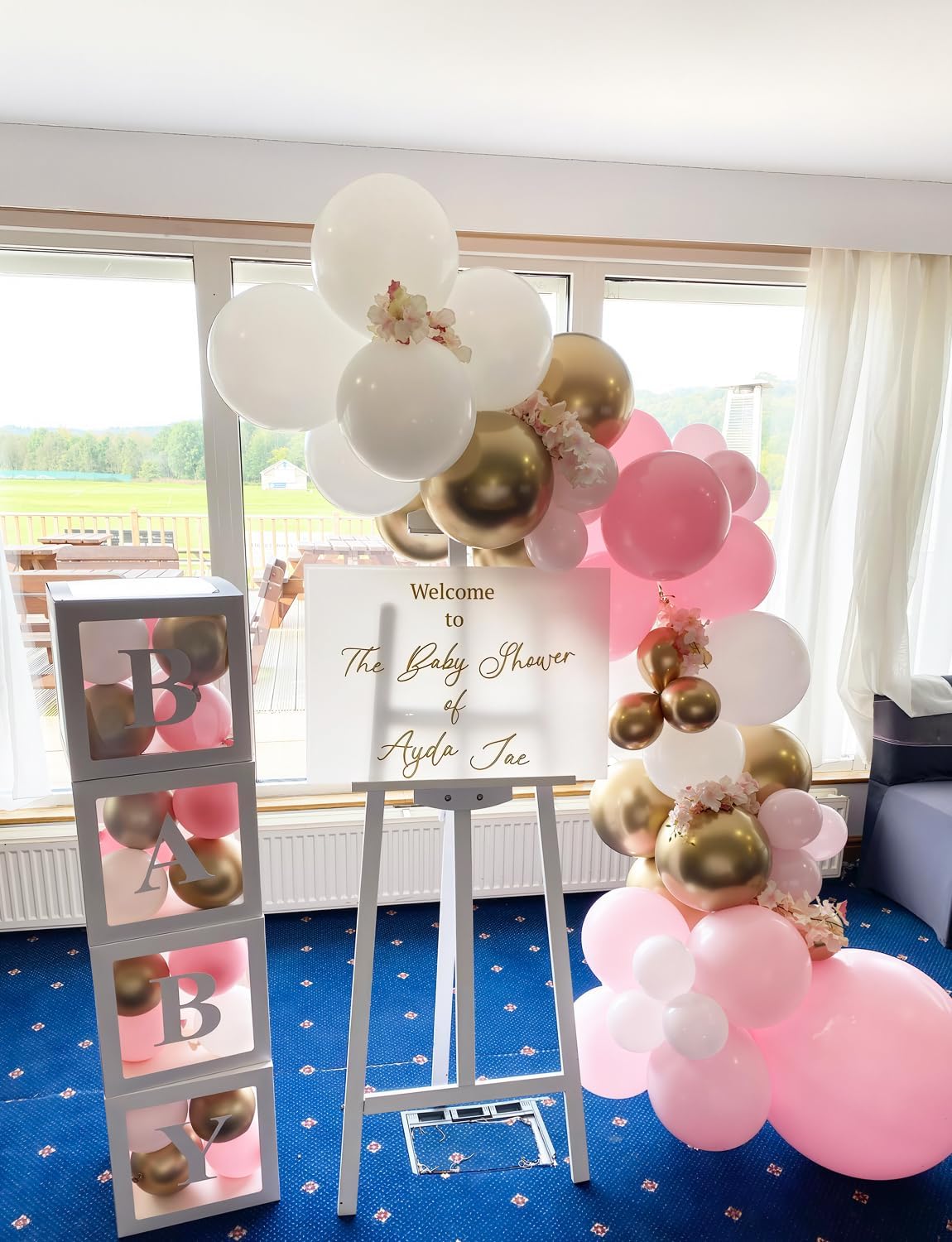 Skiennix Pink and Gold Balloons Set - 12 Inch Light Pink & White Metallic Balloons for Baby Shower & Birthday Parties