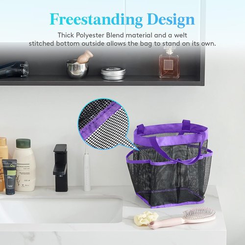 Lifewit Mesh Shower Caddy - Portable 7-Pocket Organizer Tote for College Dorms & Travel | Quick Dry, Purple