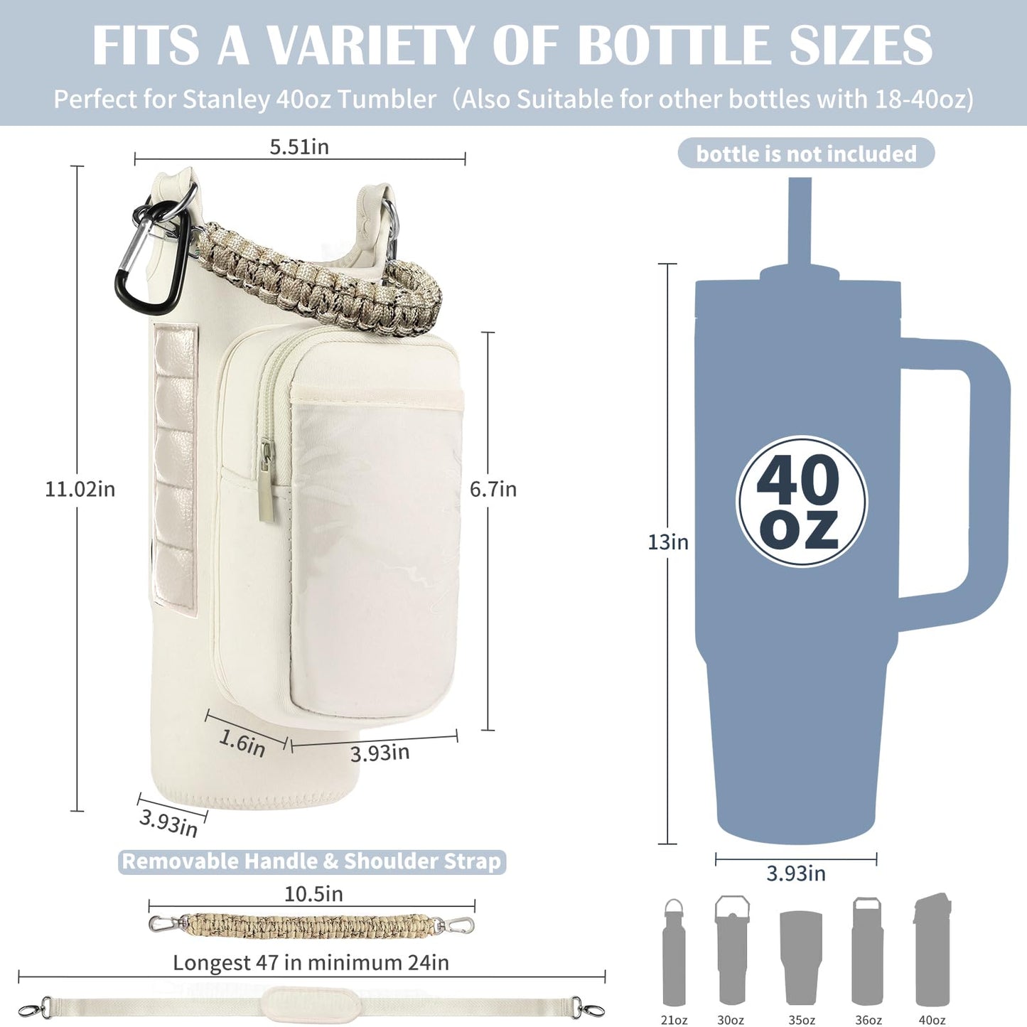 Magnetic Gym Bag for Men Women, Water Bottle Carrier Holder with Strap for Stanley, Small Bag Accessories pouch with N52 (White)