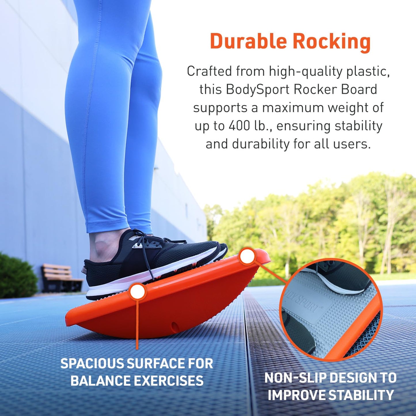 Body Sport Rocker Board for Balance Training, Ankle Rehab and Physical Therapy | Non-Skid Wobble Board for Standing Desk and Home Gym | 14 In. | 400 lb. Capacity