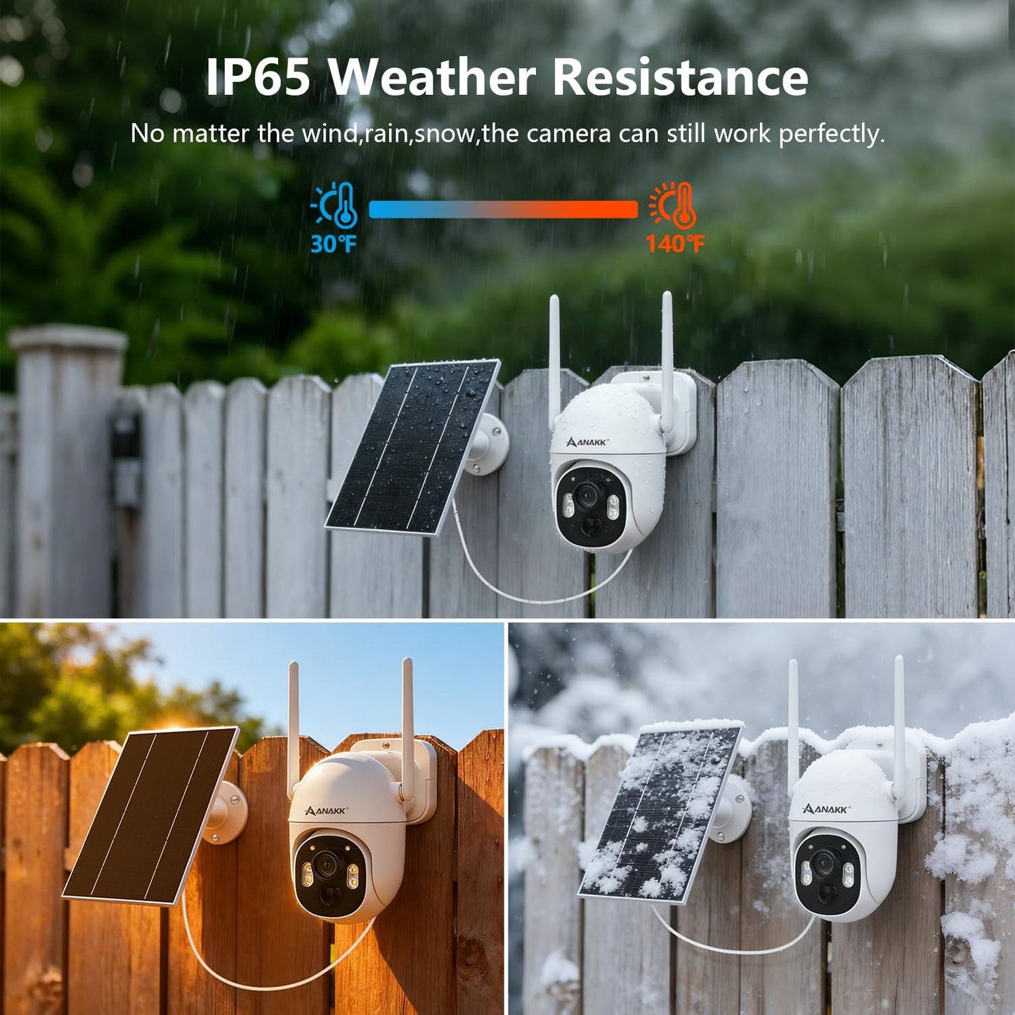 Anakk 4MP Solar Security Cameras Wireless Outdoor, 355° Pan Tilt Motion Detection,Color Night Vision, 5GHz/2.4GHz WiFi, IP65, 4-Cam Kit with 64GB Local Storage, No Monthly Fee Camera for Home Security