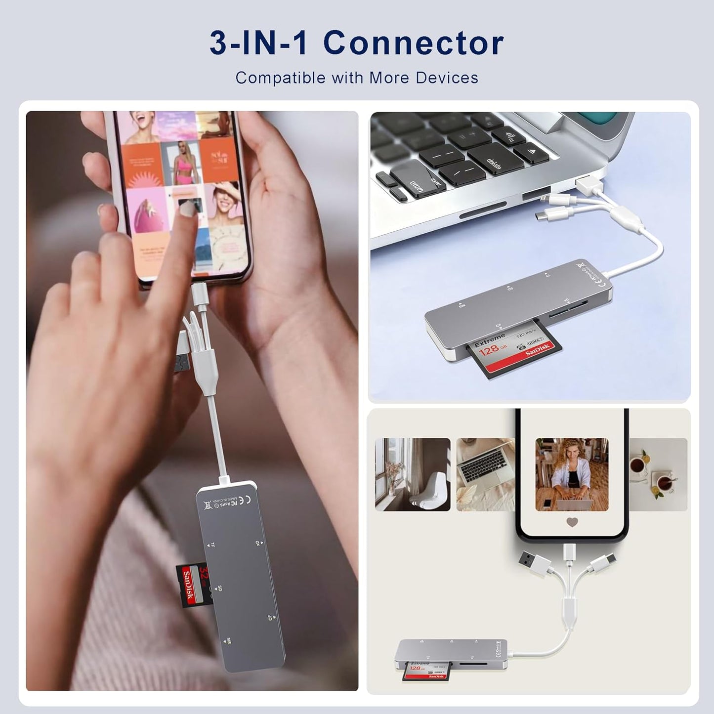 Ardaddyn 5-in-1 Aluminum Memory Stick Pro Duo Adapter for iPhone/PC/Android, Lightning USB C USB A Multi Card Reader