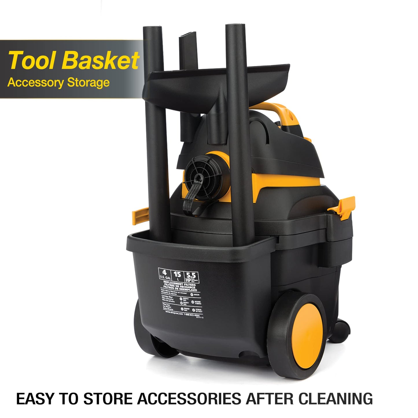 Shop-Vac 4 Gallon 5.5 Peak HP Wet/Dry Utility Vacuum with SVX2 Motor Technology, 3 in 1 Function Portable Shop Vacuum with Cart, Attachments, 5914000