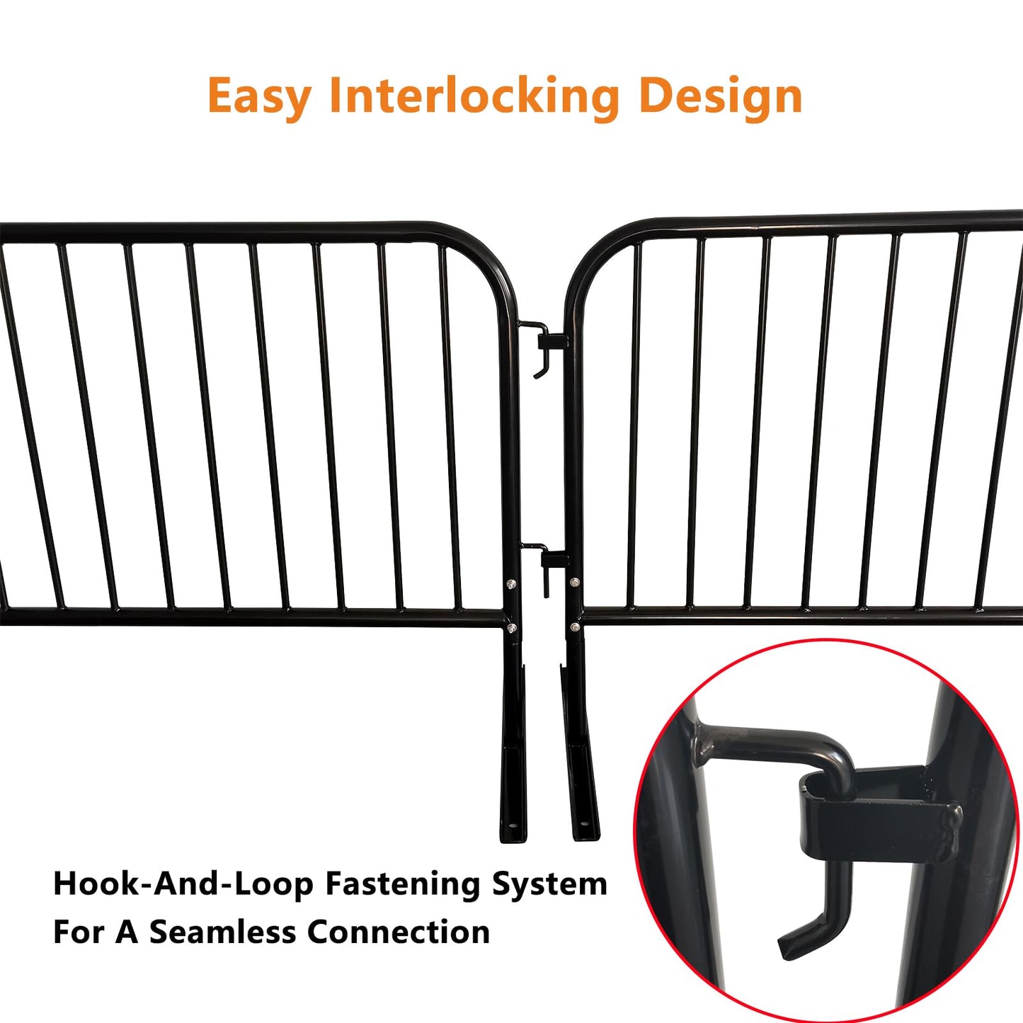 ZUVELLO 2 Pack 8.5 Ft Steel Crowd Control Heavy Duty Interlocking Steel Safety Barriers Barricade Fence Frame Guard for Events Road Traffic Control, Black