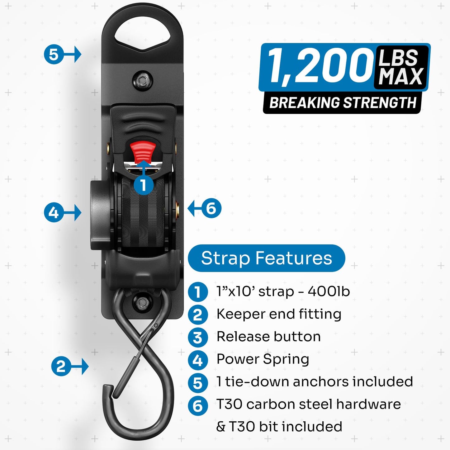 Integral Straps - Four Pack - Bed Mounted Retractable Tie Down Straps - Compatible with RAM 2500/3500 (2019+)