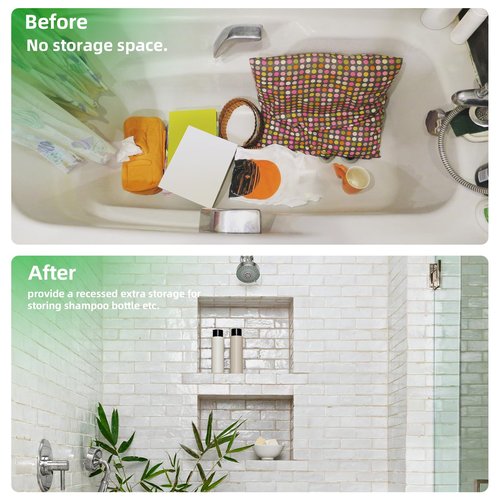 JIANBENKJ Shower Niche Insert Tile Ready 12"x6",Niche for Shower Wall,Waterproof Ready-to-Tile Niches Recessed Box Shelf for Showers Wall Bathroom Renovation/Soap Storage,Outer Size 16"x10",Depth 4”