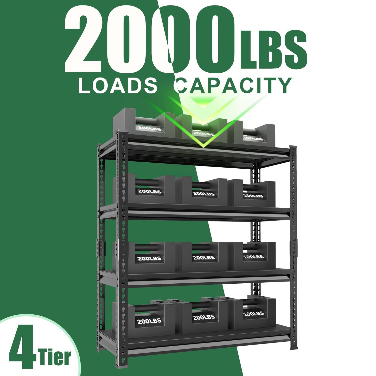 Rufokisa 48" W Garage Shelving Heavy Duty，2000LBS Loads Adjustable Garage Storage Shelves, 4-Tier Metal Shelving Units and Storage Racks Heavy Duty, 48”W x 16”D x 72”H，Black