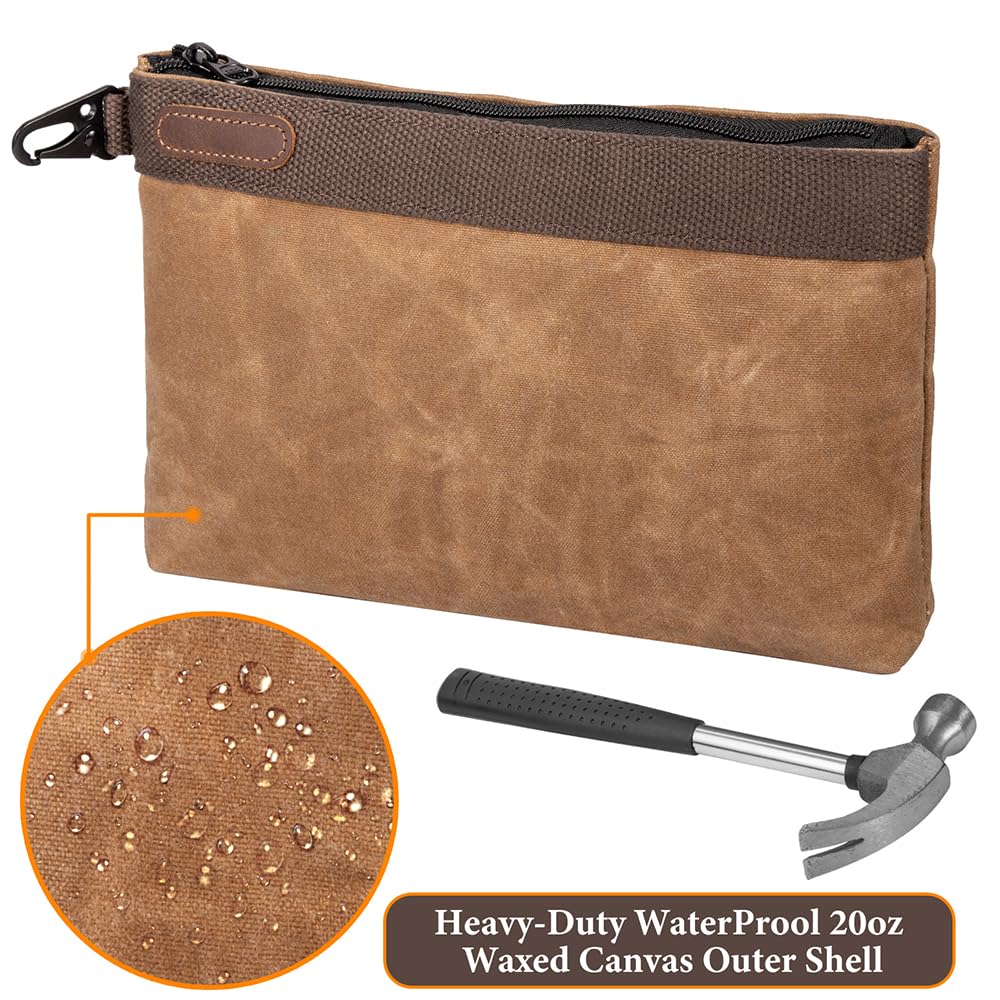 Hamks Waxed Canvas Tool Pouches 4 Pack – 11-Inch Heavy-Duty Zipper Tool Bags Set, Waterproof Utility Storage Pouches for Tools, Cables, Gear & Supplies – Rugged Tool Organizer Bags