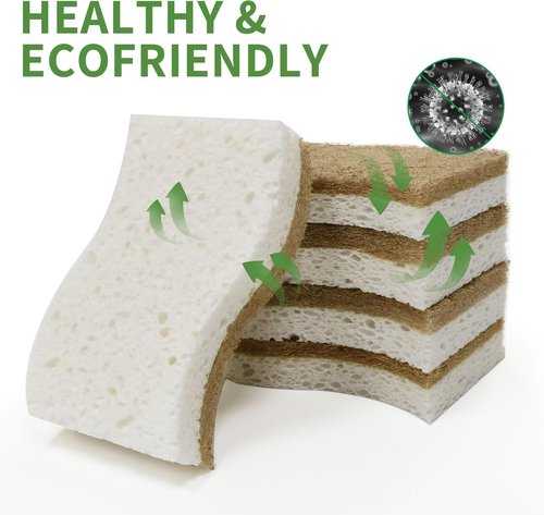 Biodegradable Natural Kitchen Sponges by EcoSponge - 9 Pack Compostable Cellulose & Coconut Scrubbers