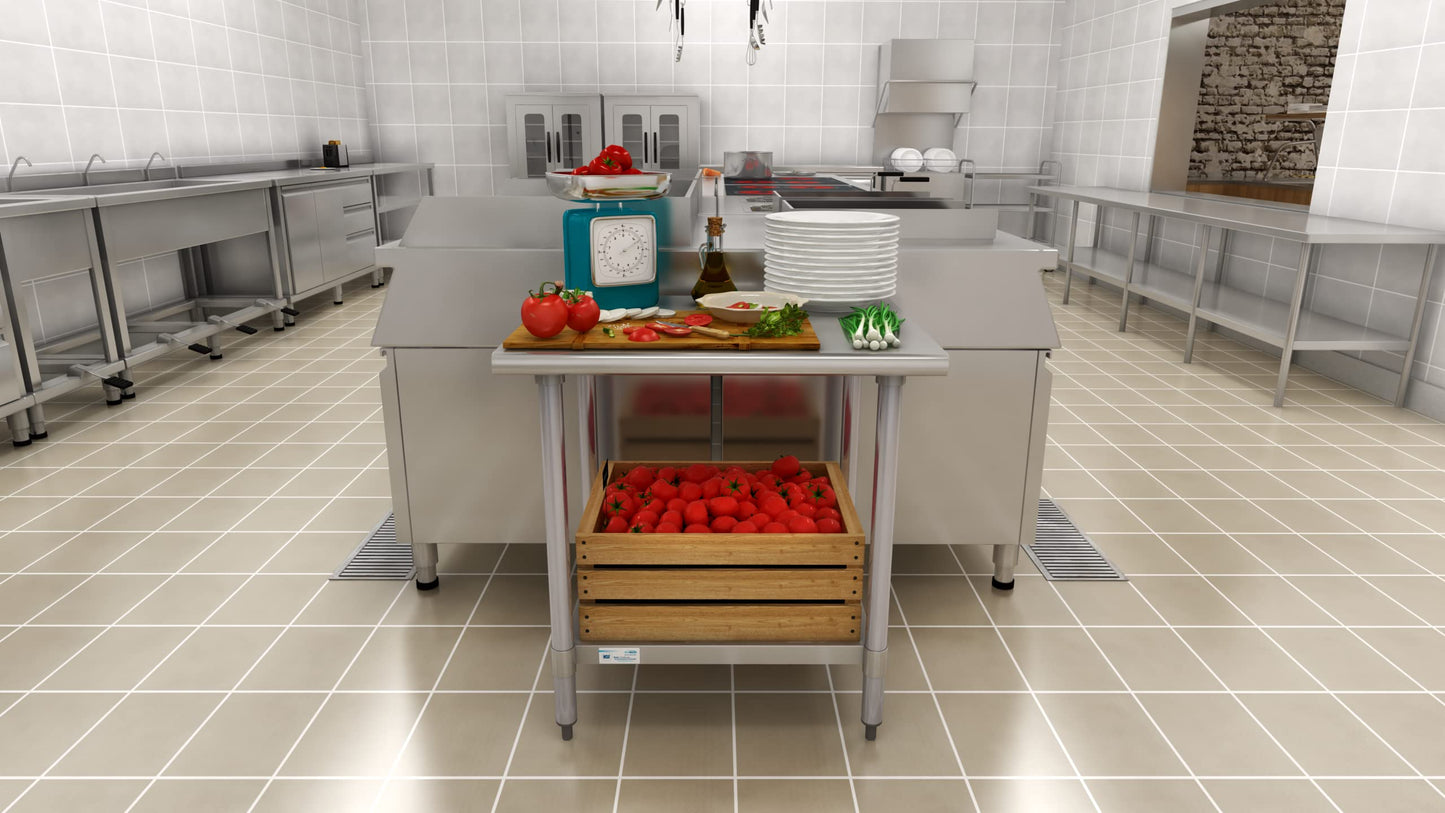 KoolMore Commercial 24x30'' Stainless Steel Work Table with Wheels for Restaurant or Home Use, Under Storage Shelf Food, Tools, Equipment, & Hardware, Heavy Duty Metal Workspace (CT2430-18C), Silver