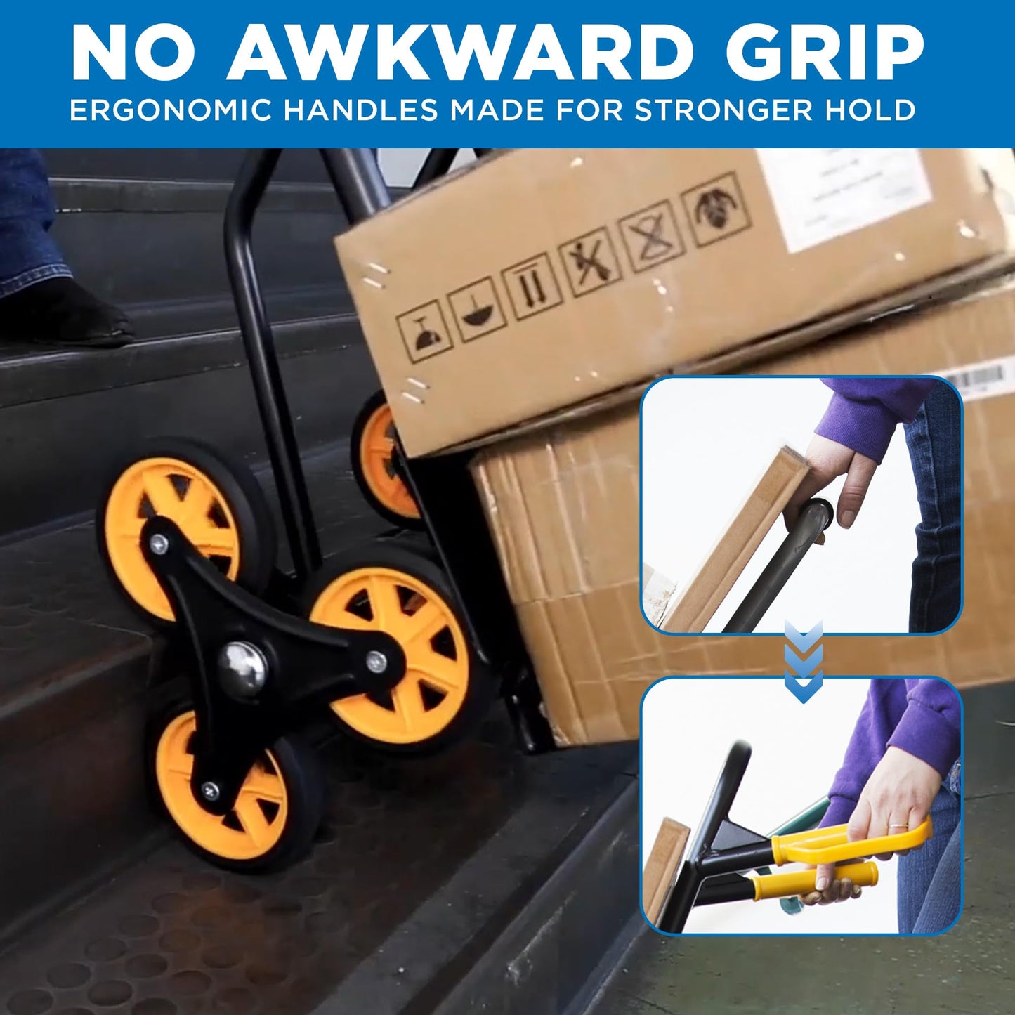 Mount-It! Stair Climbing Dolly for Moving, Heavy-Duty Hand Truck for Stairs with 6 Wheels, Folding Stair Climber Cart with Telescoping Handle, 330 lb Flat / 265 lb Stair Capacity