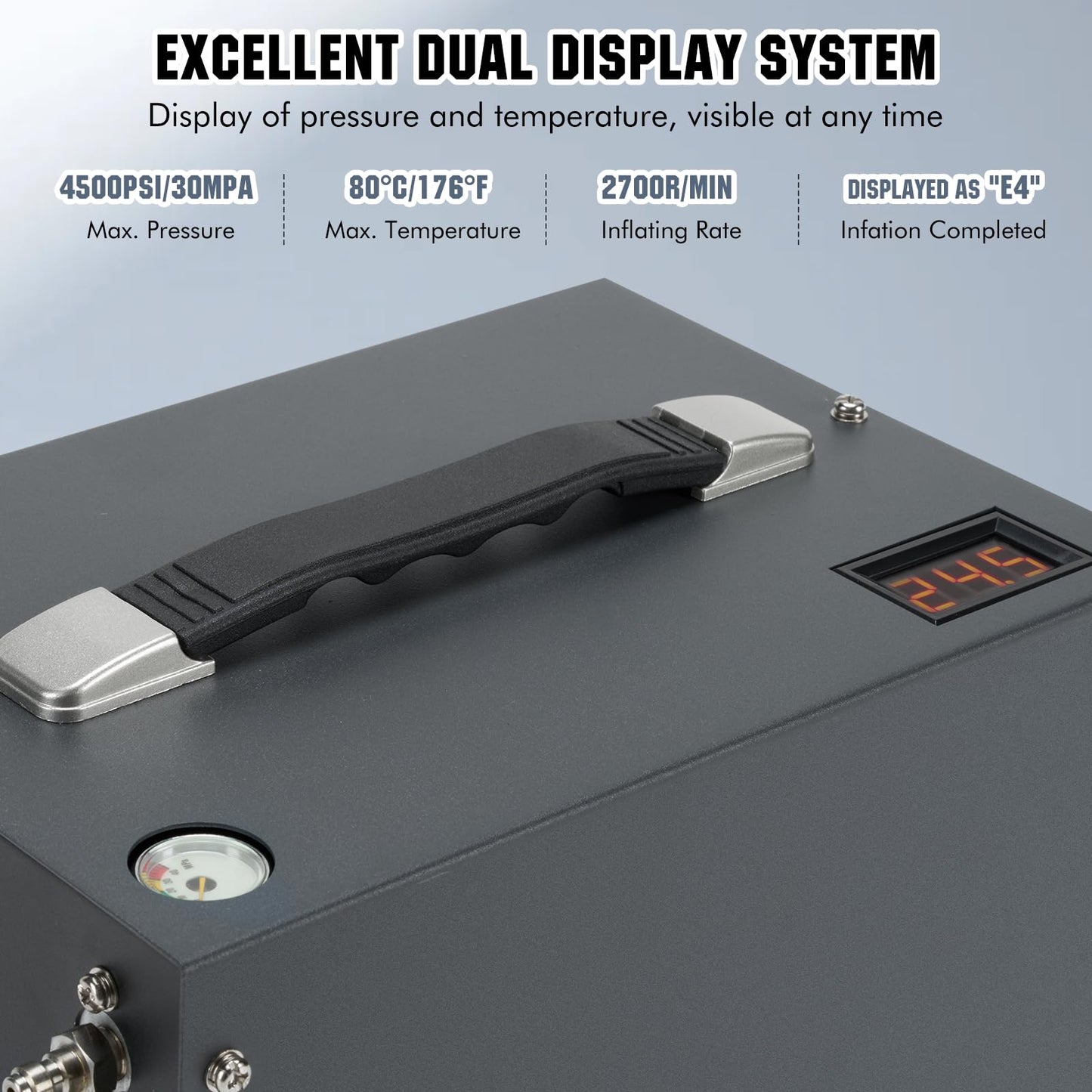 PCP Air Compressor, Airgun Compressor, Portable 4500Psi/30Mpa, Water/Oil-Free, One Button Start, Bursting disc, Built-in Fan, 12V DC 110V AC, Manual-stop, PCP Rifle/Pistol and Paintball Tank Air Pump