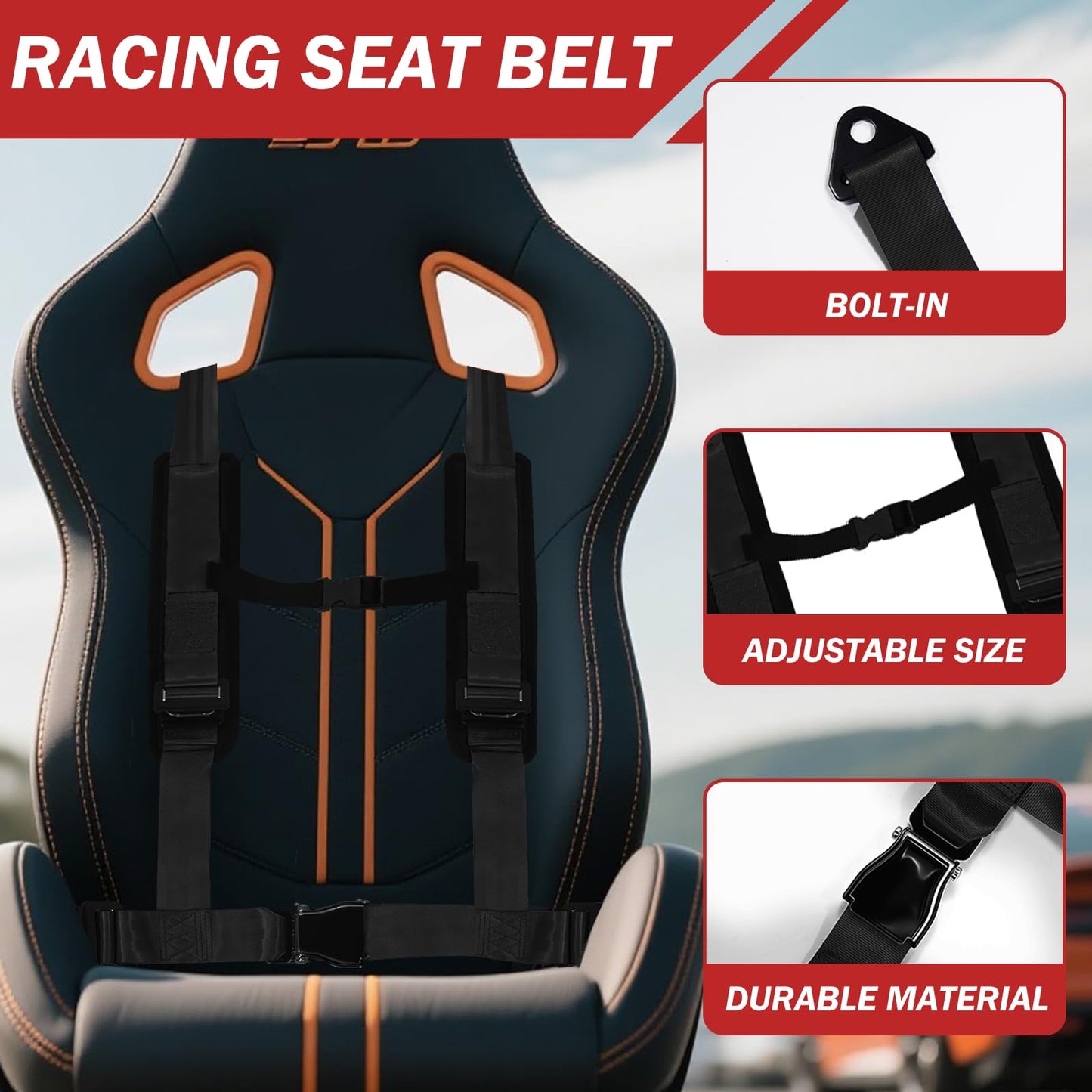 RWYSSYTF 4PT Belts Harness with 2 Inch Padding Compatible With Bypass Clip for Racing Go Kart UTV ATV Cranes, Excavators, Loaders, Forest fire engines, and mine dump trucks Black
