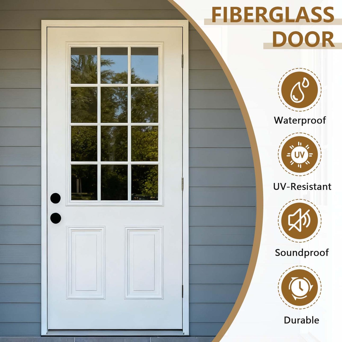 36 X 80 Exterior Door with Glass, Modern Front Door for House Exterior, Entry Doors for Home, Primed Fiberglass, Left Hand Inswing, Wood, French (White, Right Hand Inswing)