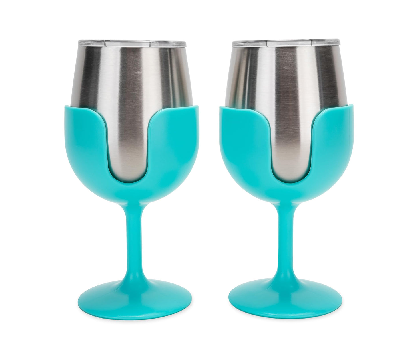 Camco Life is Better at The Campsite Stainless Steel Wine Tumbler 2-Pack - Features Heavy Duty Double Wall Vacuum Insulation & Removable Navy, Red, Green & Yellow Stems - Holds 8-oz Each - Blue(53484)