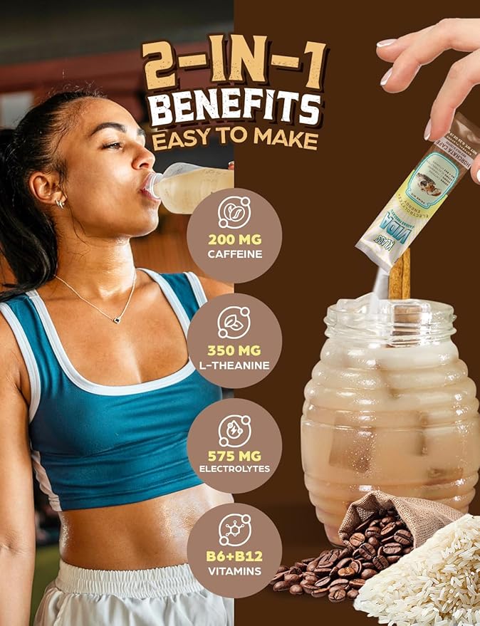Hydration + Energy Electrolyte Drink Mix ??Coffee Horchata Agua Fresca Flavor | Sugar-Free Powder with Caffeine, L-Theanine, Coconut Water & Minerals | 15 Single-Serve Stick Packs