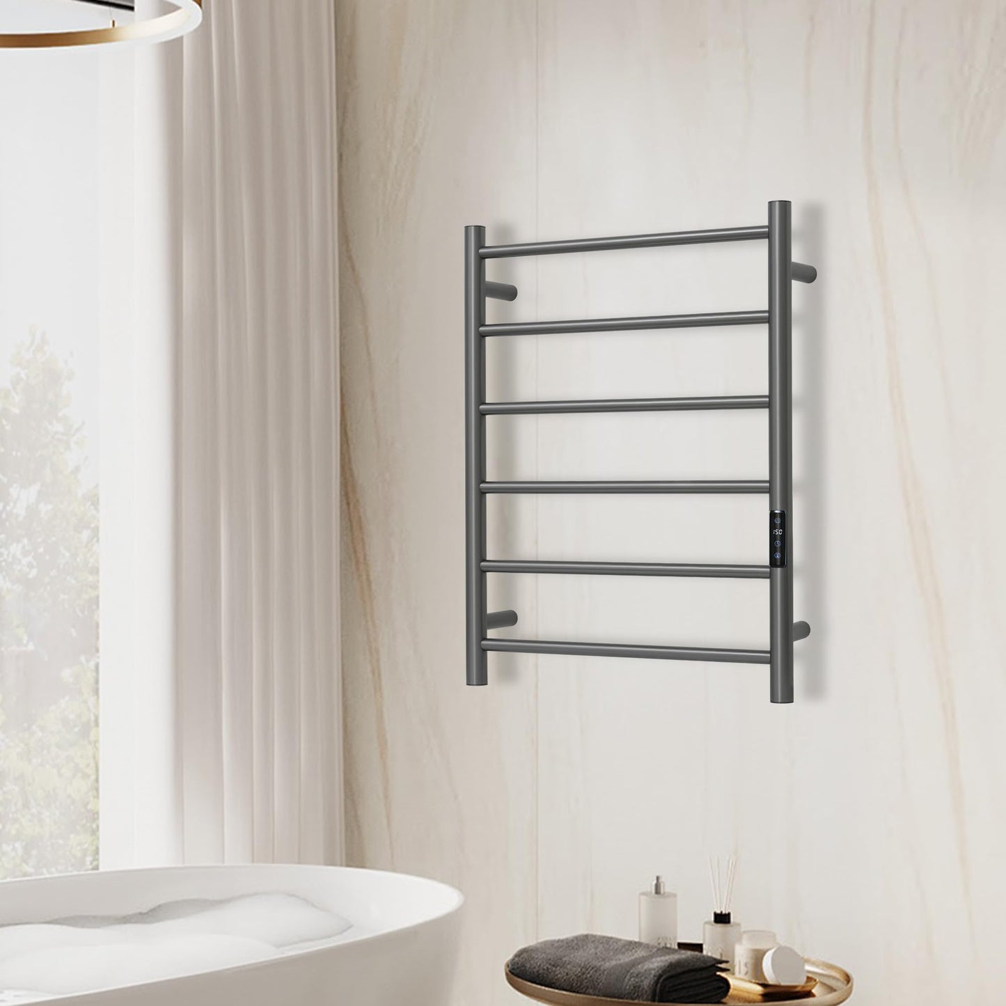 SHARNDY Electric Towel Rack with Voice Control for Alexa & Google Home,TUYA - Wall-Mounted Bathroom Heating Towel Warmer,Plug-in,Stainless Steel Material (Gungrey with WiFi, 6 Bar)