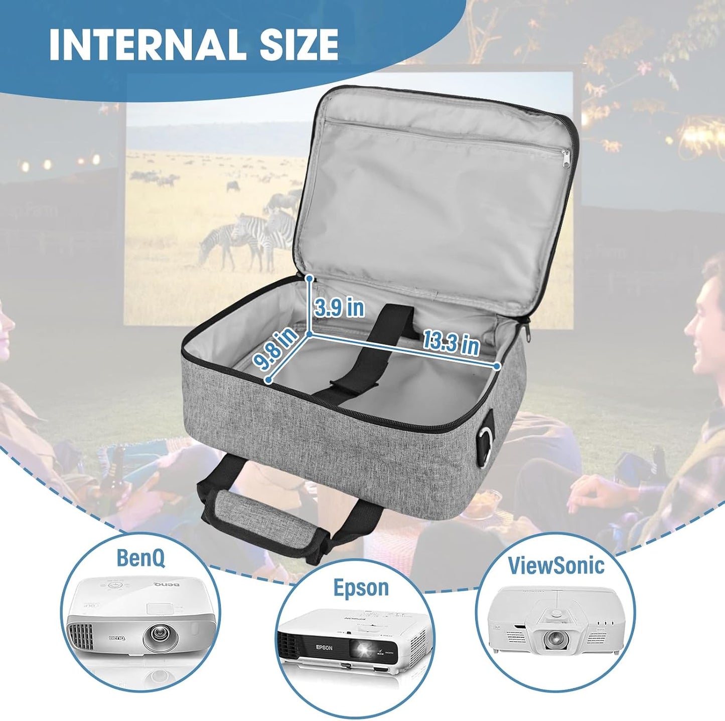14" 11" 4" ZKOO Projector Carrying Case, Projector Bag Compatible with Most Projectors, Includes Storage Pockets